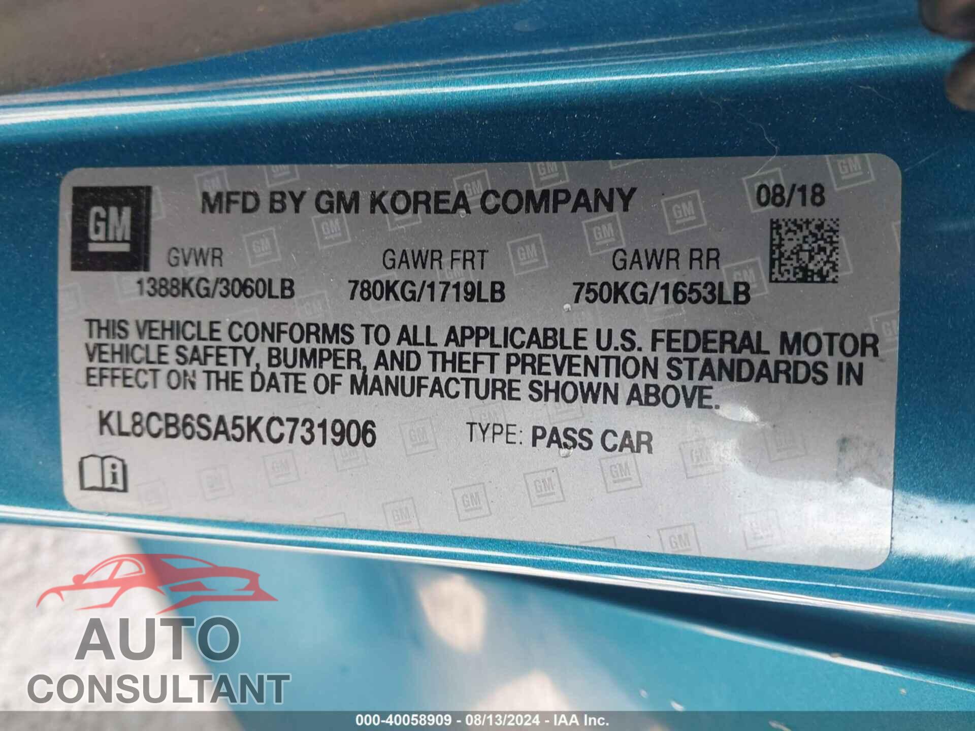 CHEVROLET SPARK 2019 - KL8CB6SA5KC731906
