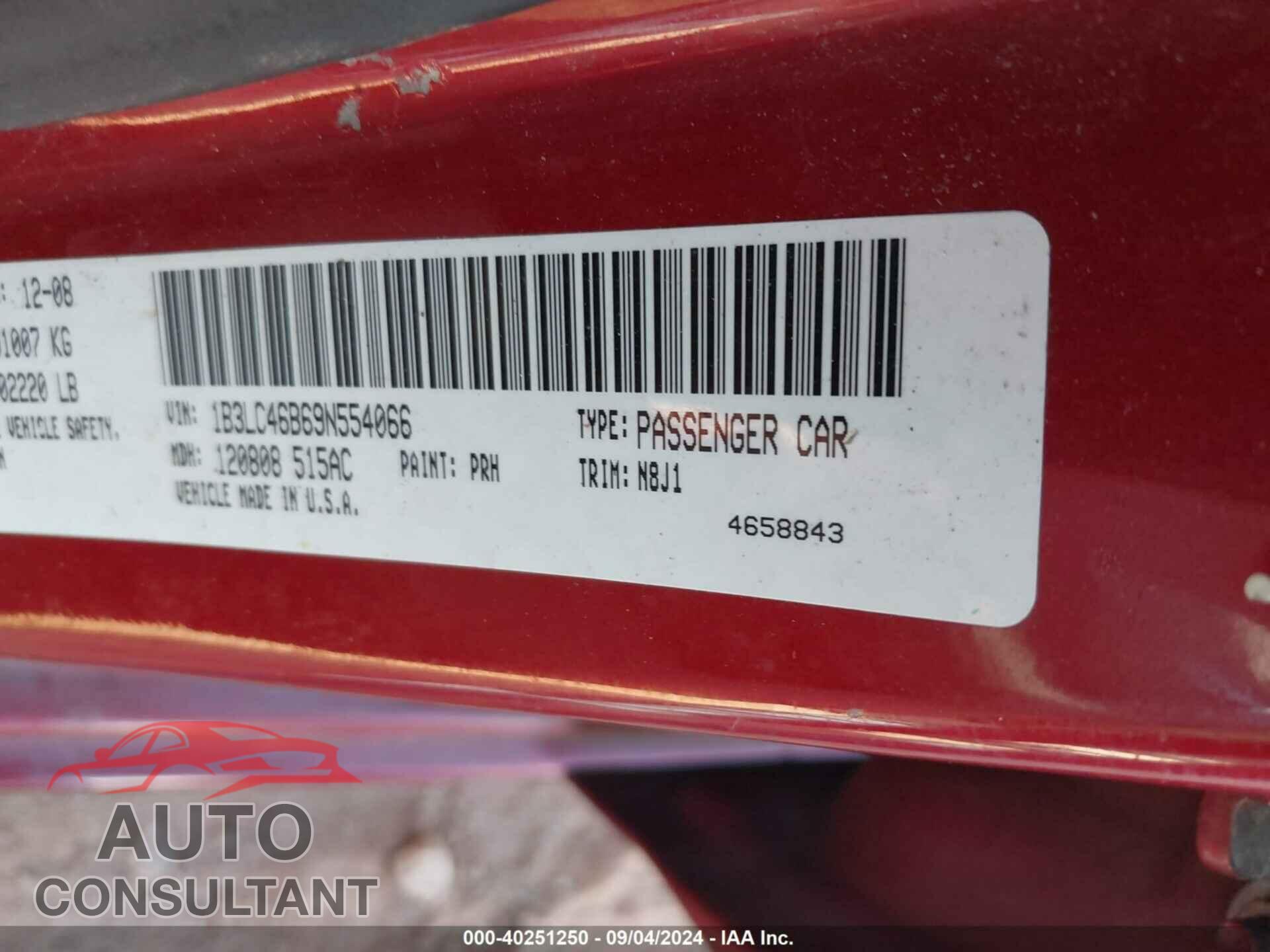 DODGE AVENGER 2009 - 1B3LC46B69N554066