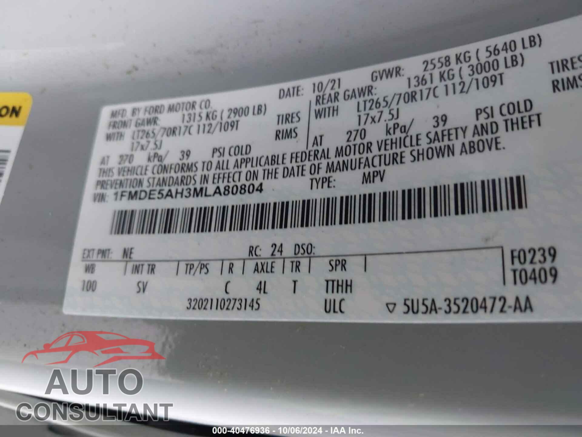 FORD BRONCO 2021 - 1FMDE5AH3MLA80804