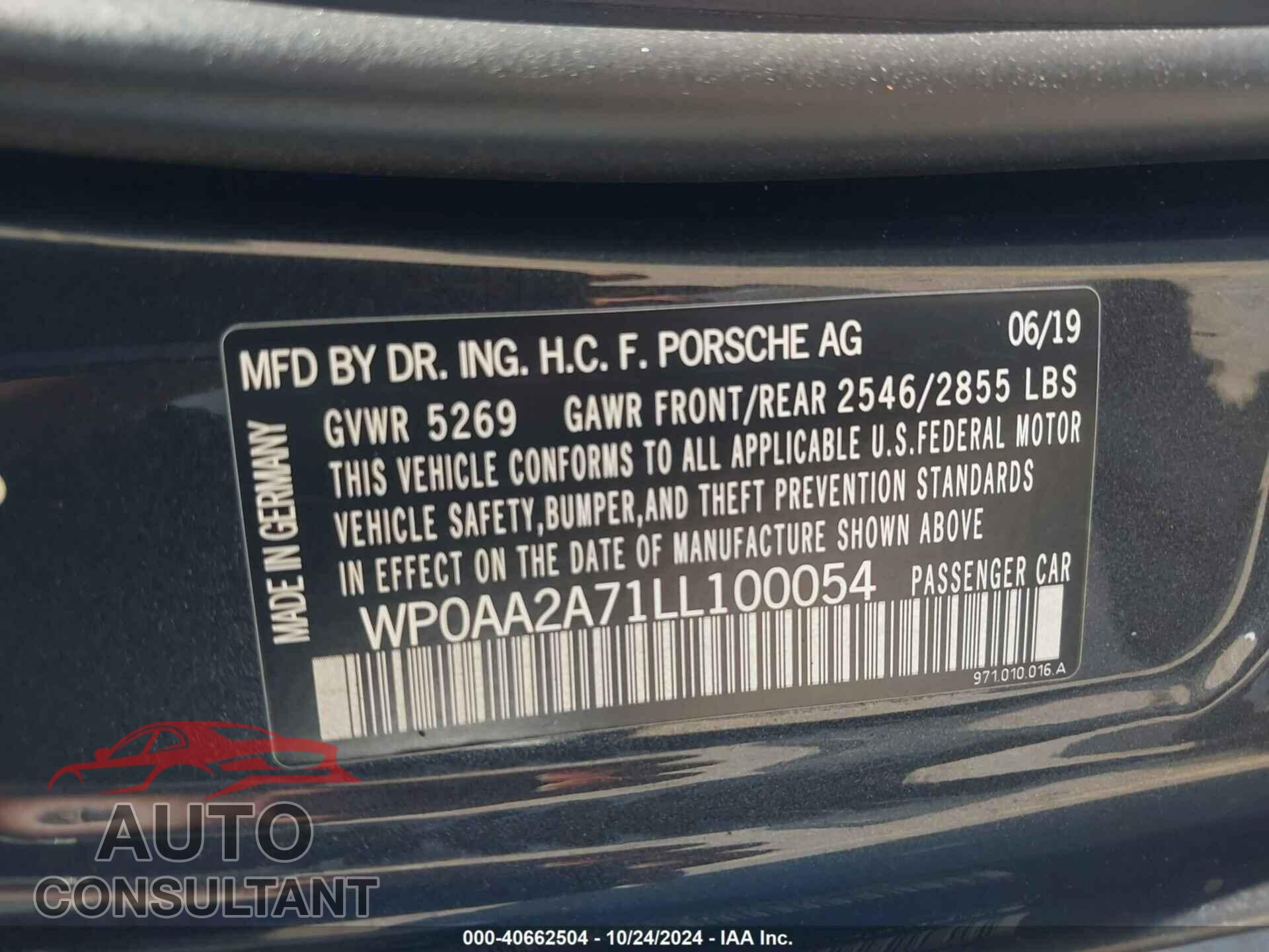 PORSCHE PANAMERA 2020 - WP0AA2A71LL100054