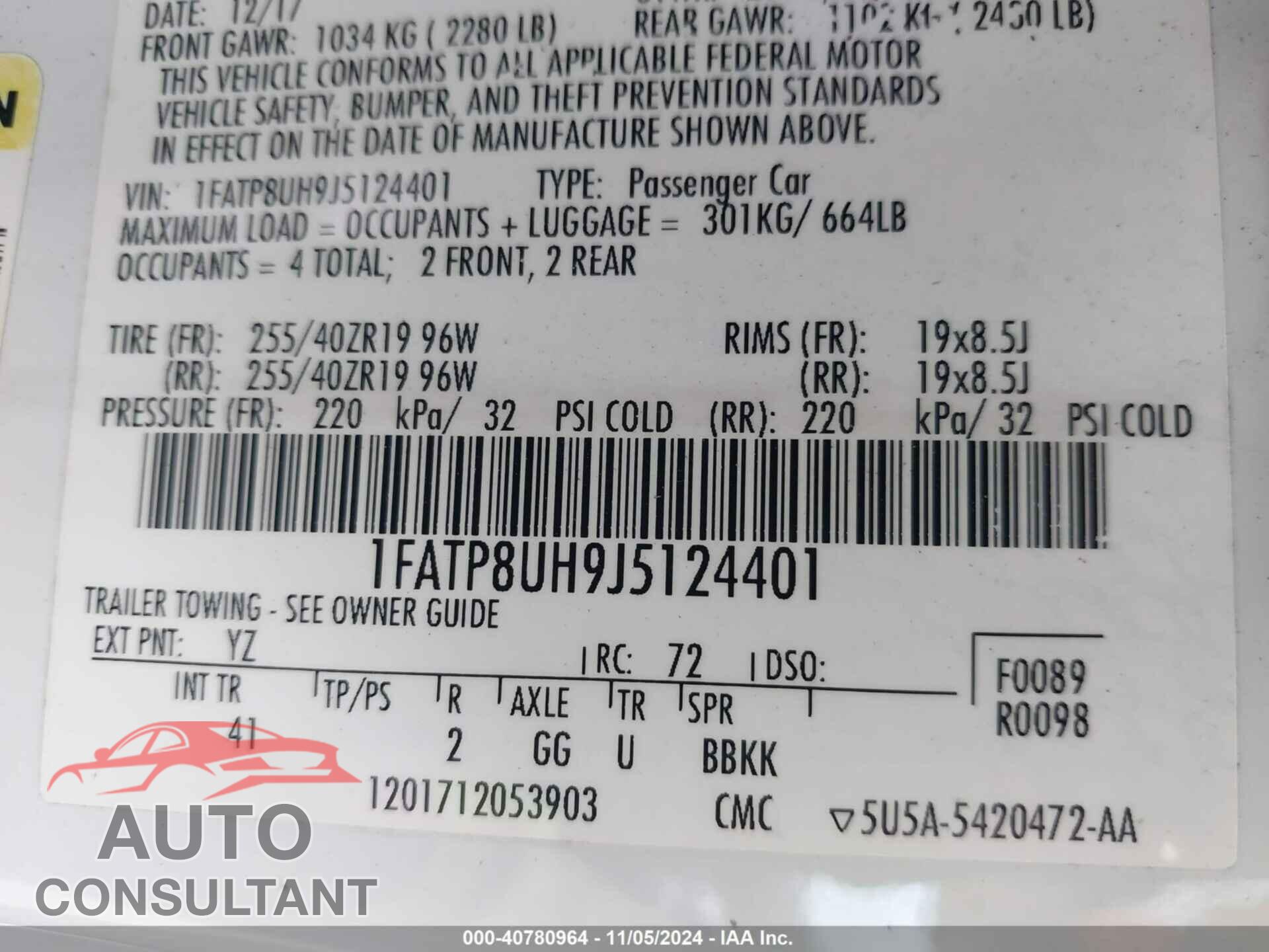 FORD MUSTANG 2018 - 1FATP8UH9J5124401