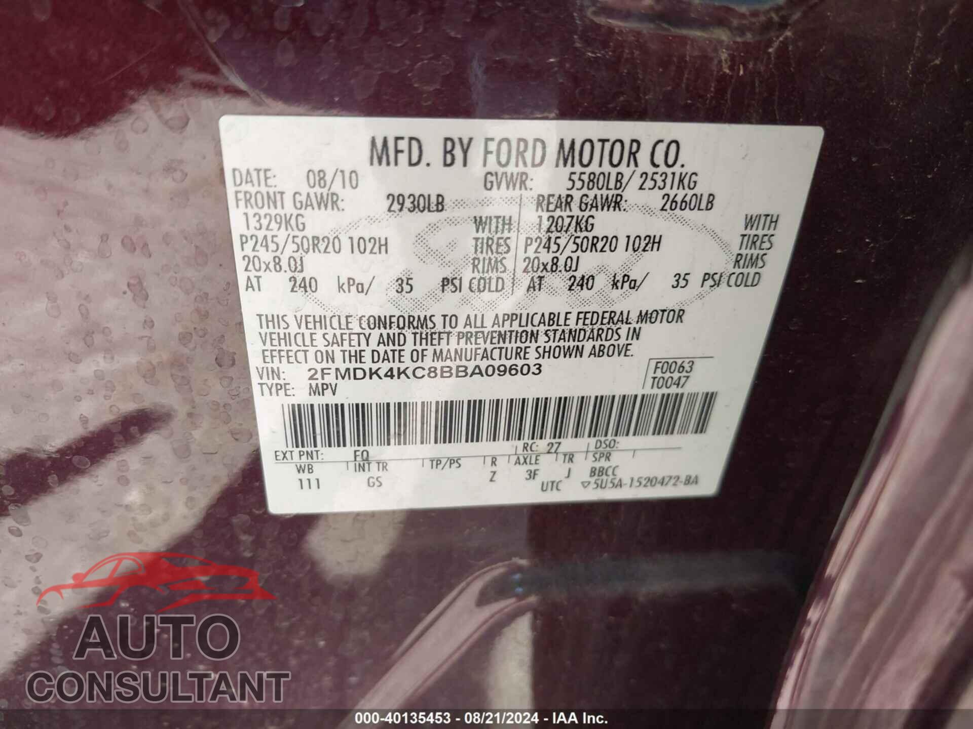 FORD EDGE 2011 - 2FMDK4KC8BBA09603