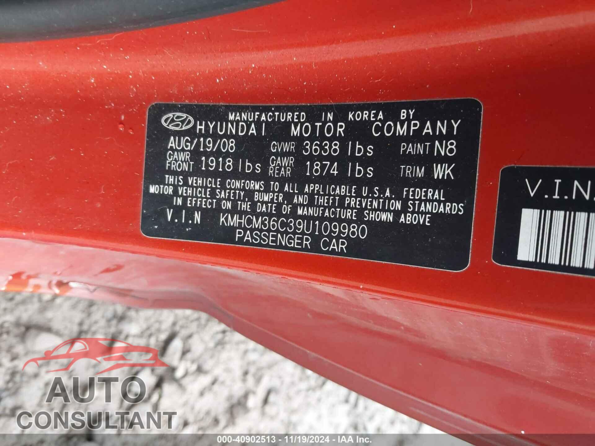 HYUNDAI ACCENT 2009 - KMHCM36C39U109980