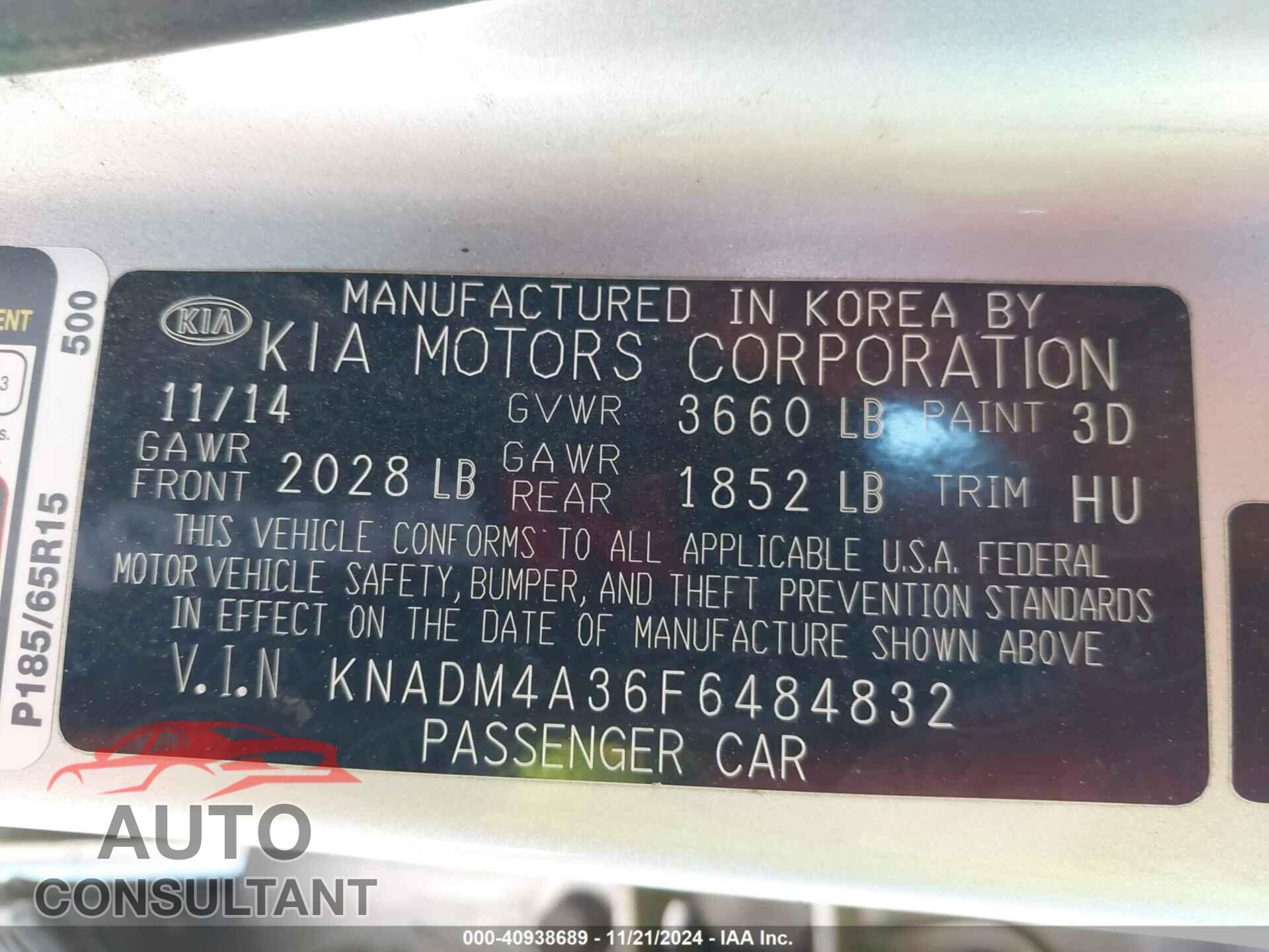 KIA RIO 2015 - KNADM4A36F6484832