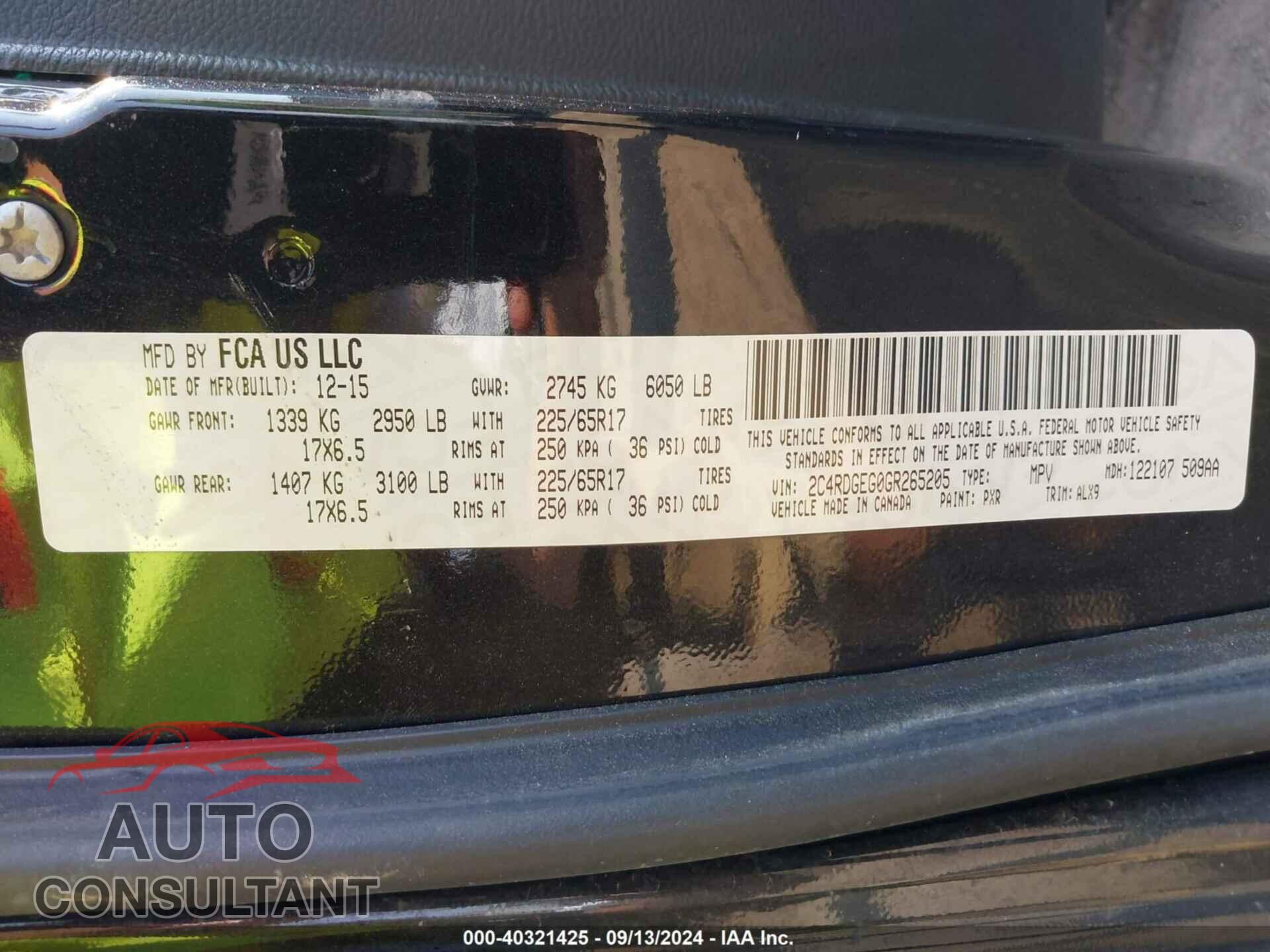 DODGE GRAND CARAVAN 2016 - 2C4RDGEG0GR265205