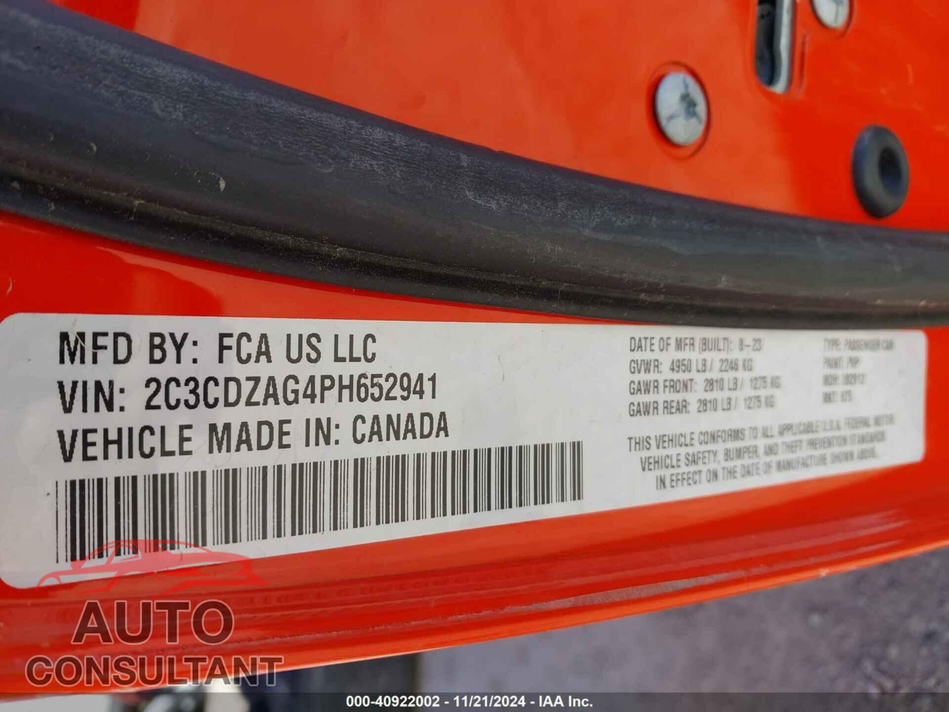 DODGE CHALLENGER 2023 - 2C3CDZAG4PH652941