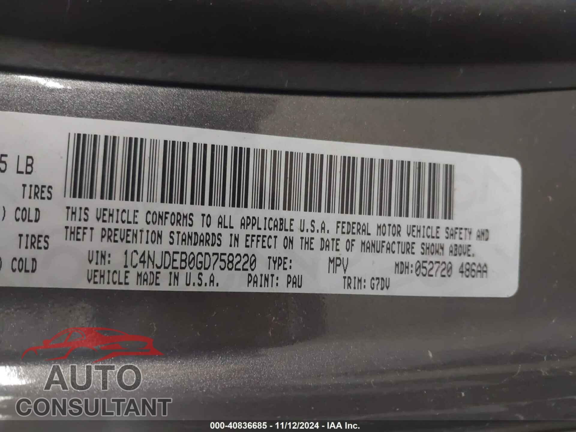 JEEP COMPASS 2016 - 1C4NJDEB0GD758220