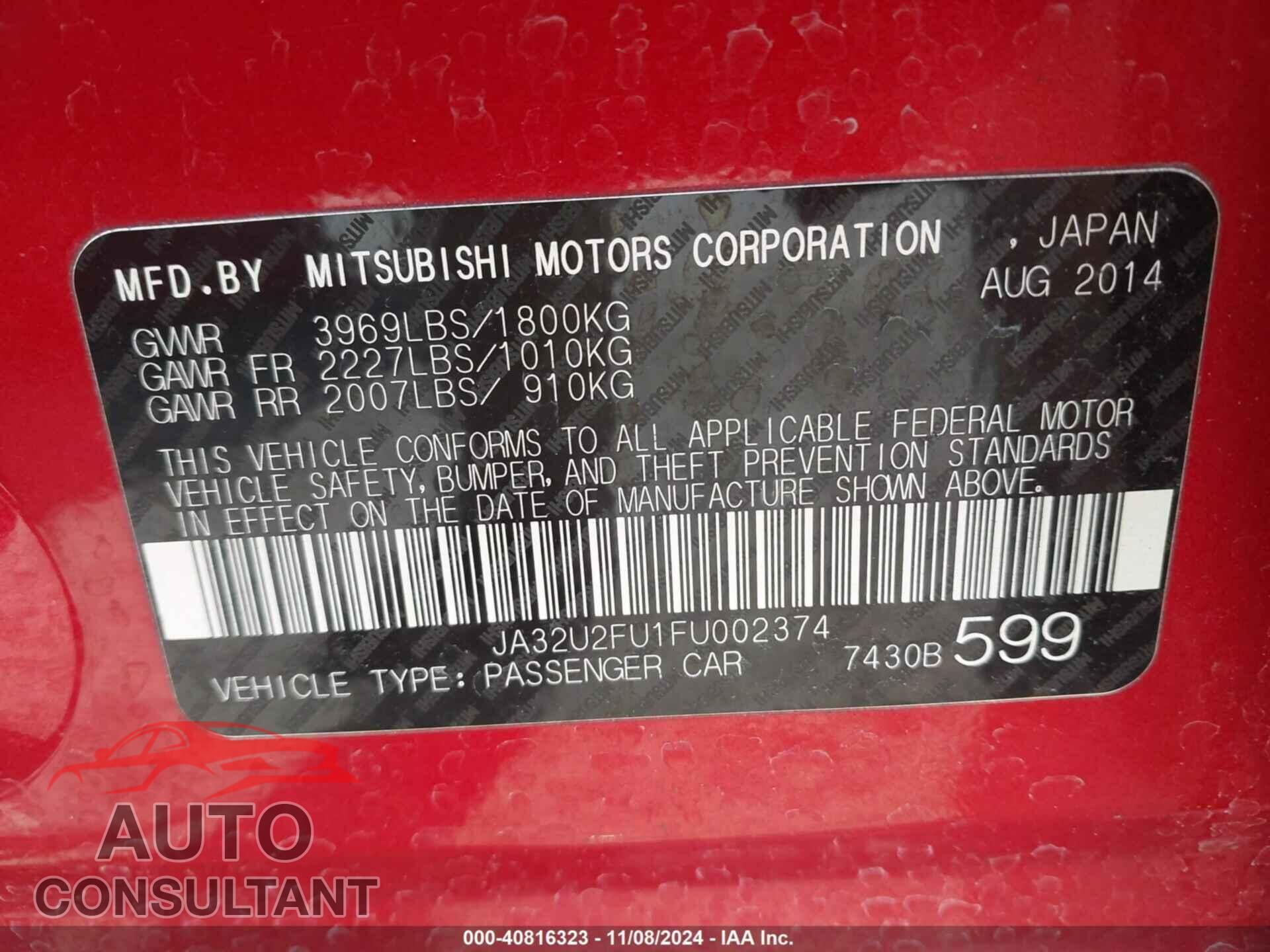 MITSUBISHI LANCER 2015 - JA32U2FU1FU002374