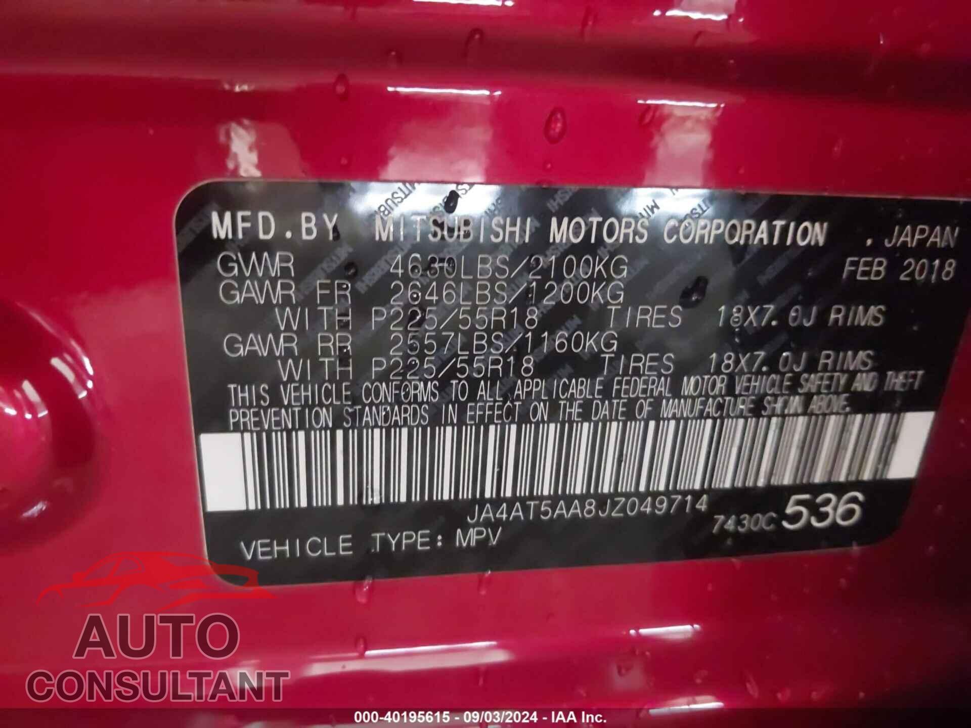 MITSUBISHI ECLIPSE CROSS 2018 - JA4AT5AA8JZ049714