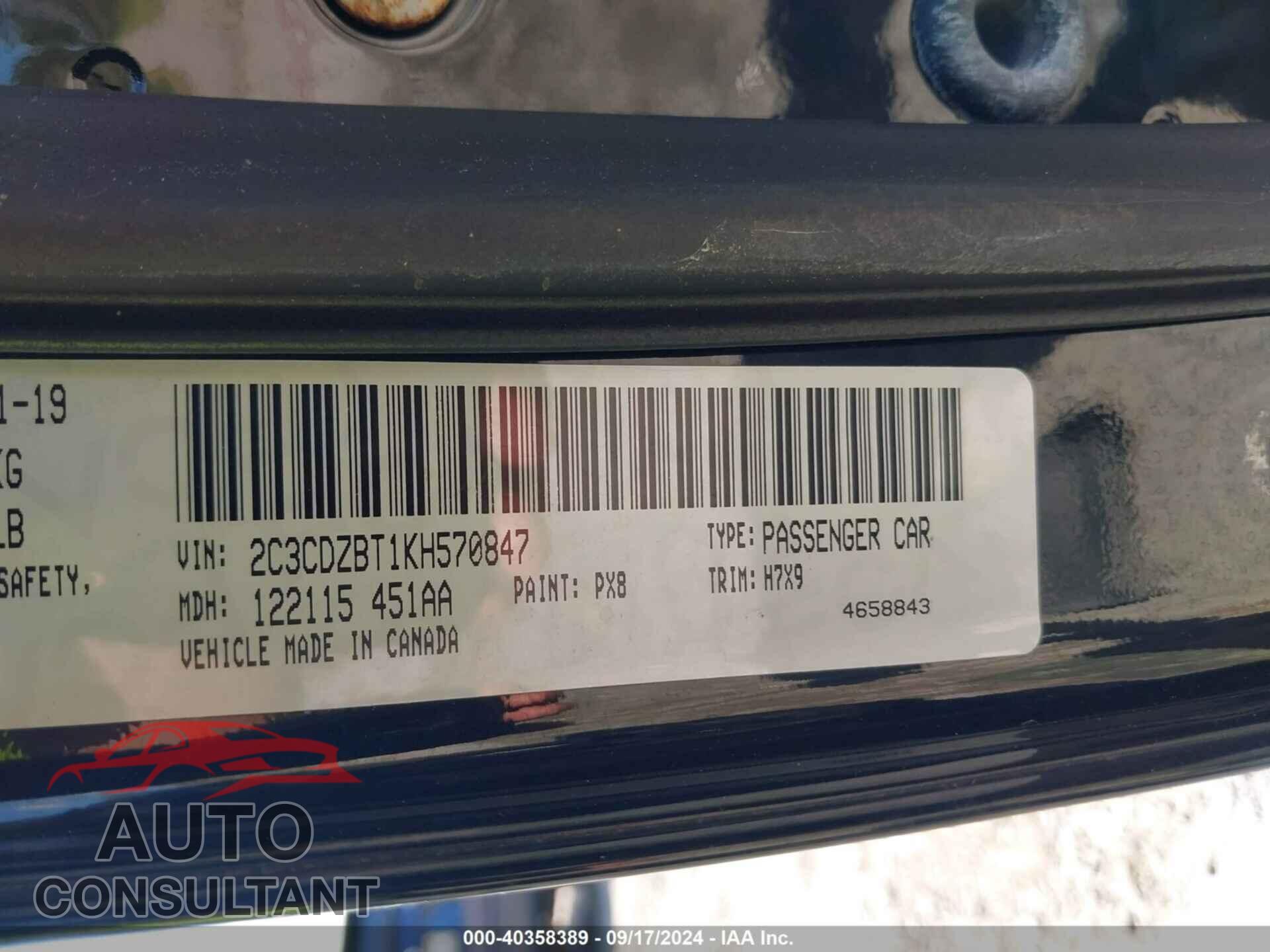DODGE CHALLENGER 2019 - 2C3CDZBT1KH570847