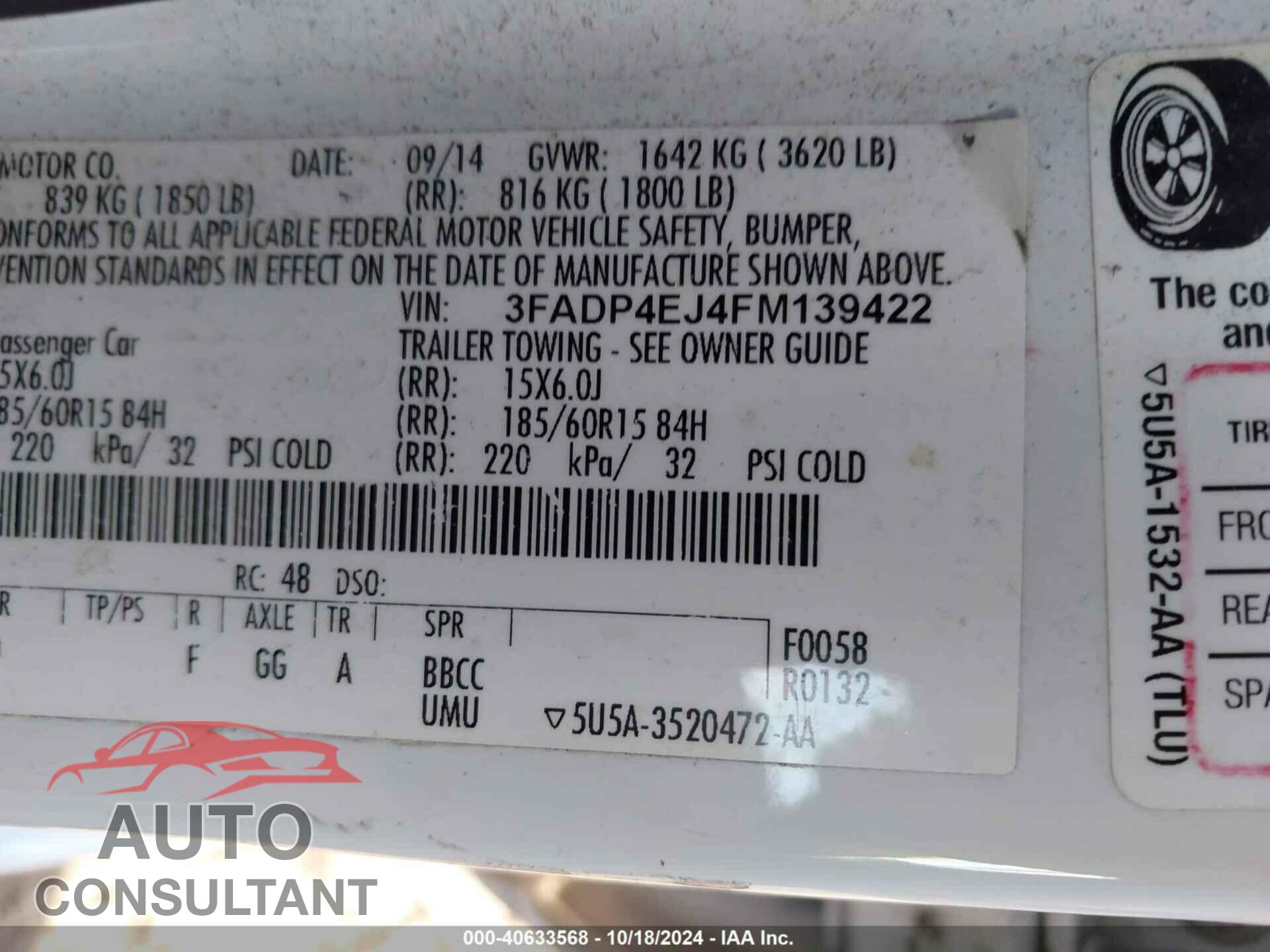 FORD FIESTA 2015 - 3FADP4EJ4FM139422