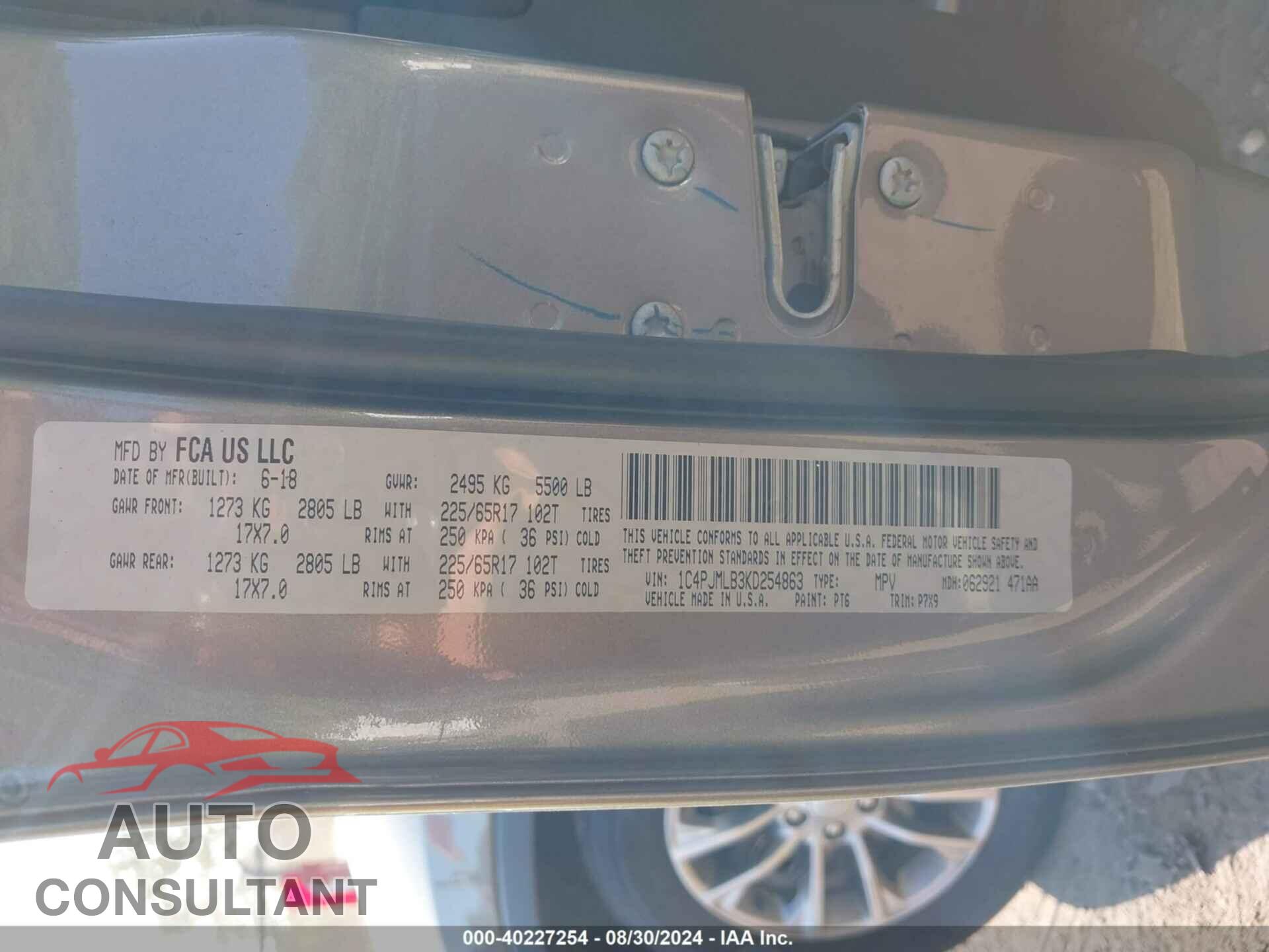 JEEP CHEROKEE 2019 - 1C4PJMLB3KD254863