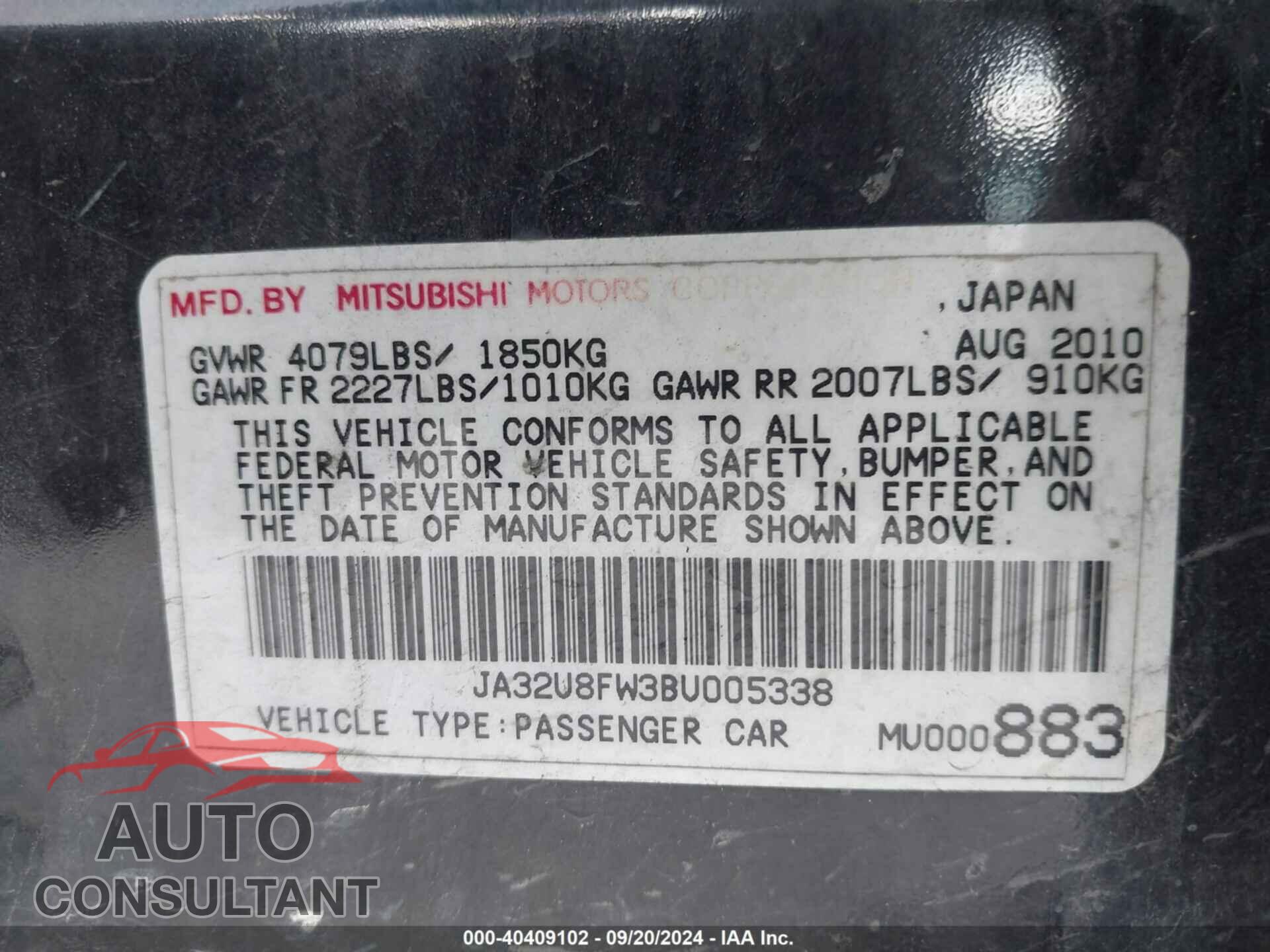 MITSUBISHI LANCER 2011 - JA32U8FW3BU005338