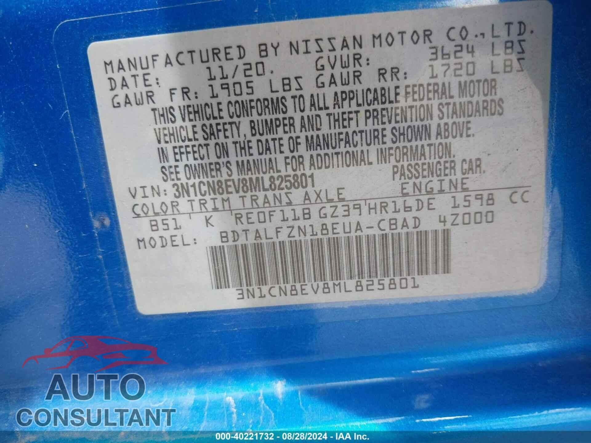 NISSAN VERSA 2021 - 3N1CN8EV8ML825801