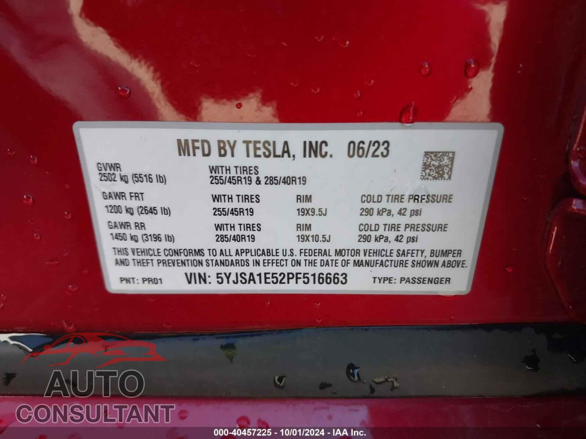 TESLA MODEL S 2023 - 5YJSA1E52PF516663