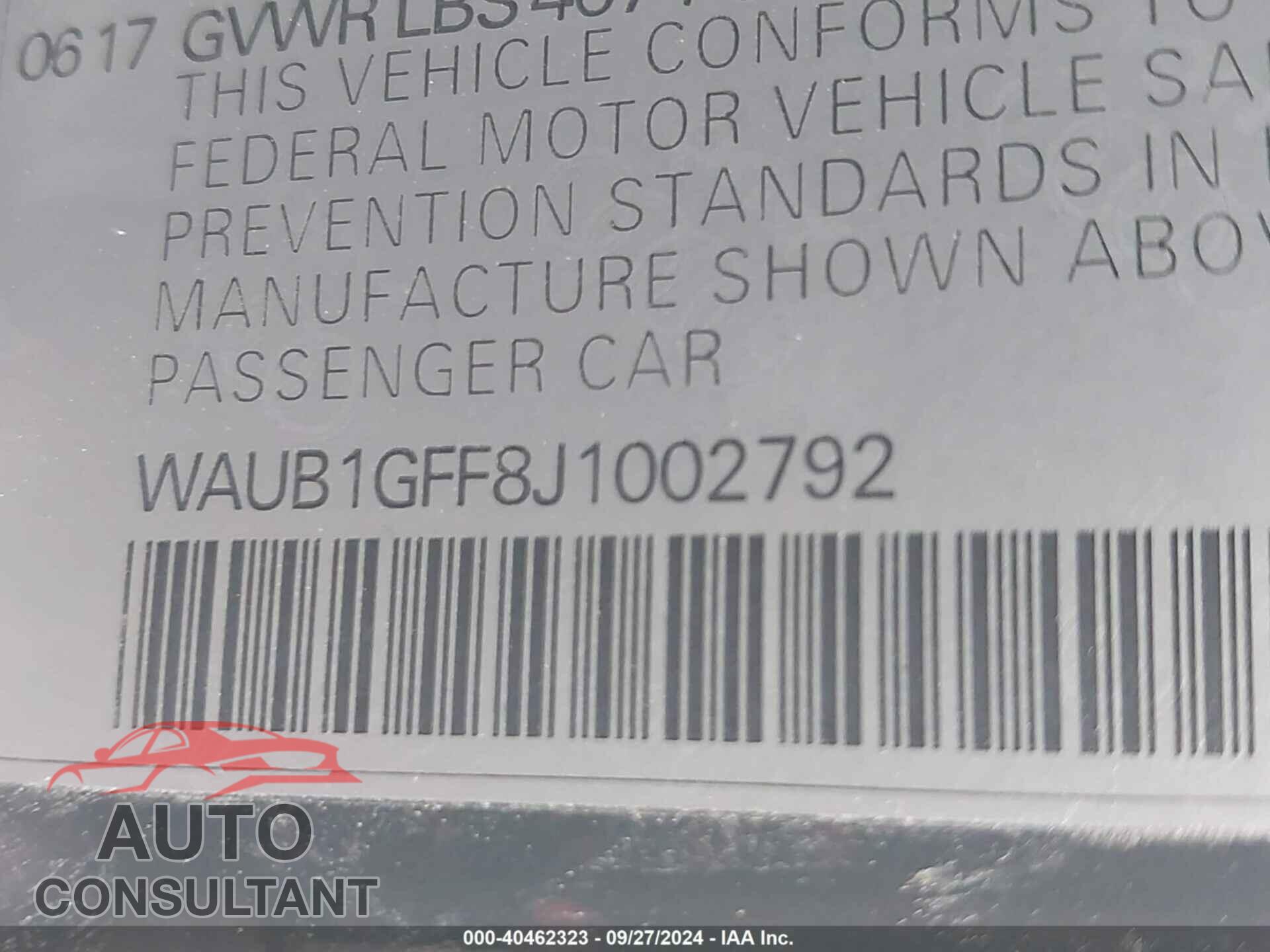 AUDI S3 2018 - WAUB1GFF8J1002792
