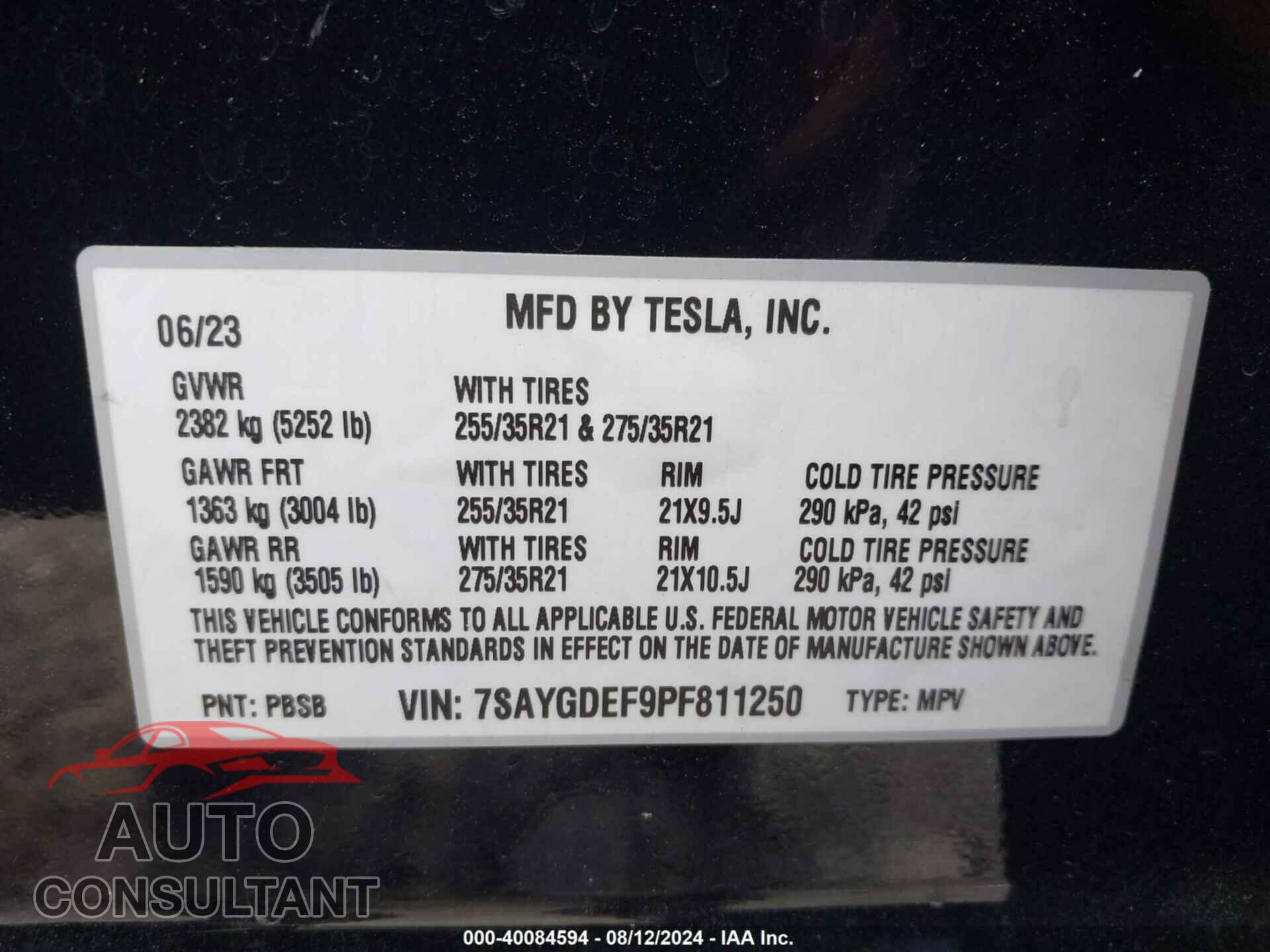 TESLA MODEL Y 2023 - 7SAYGDEF9PF811250