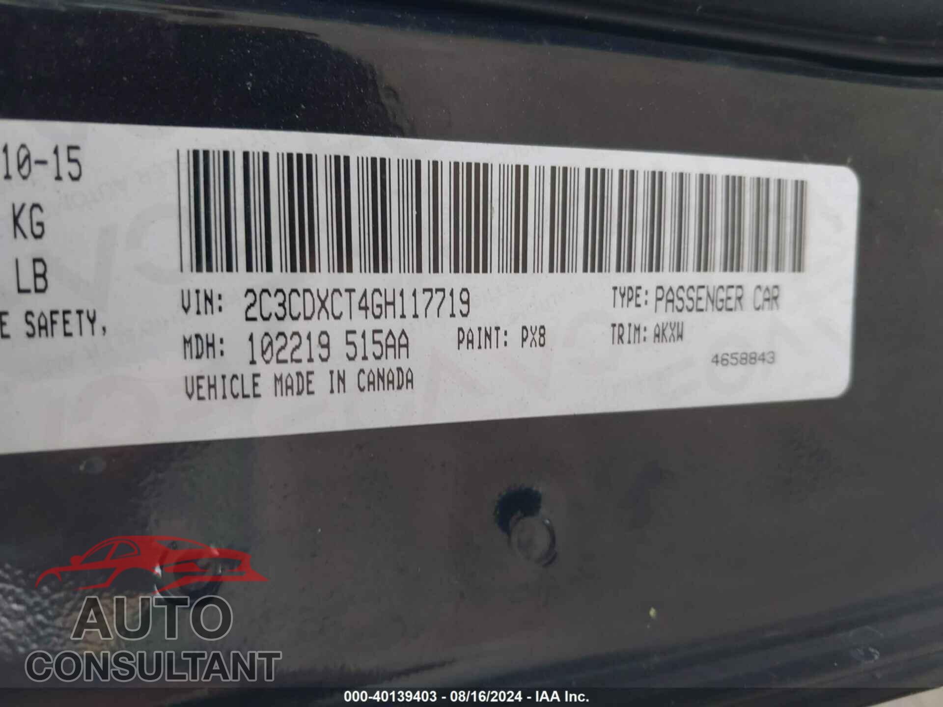 DODGE CHARGER 2016 - 2C3CDXCT4GH117719