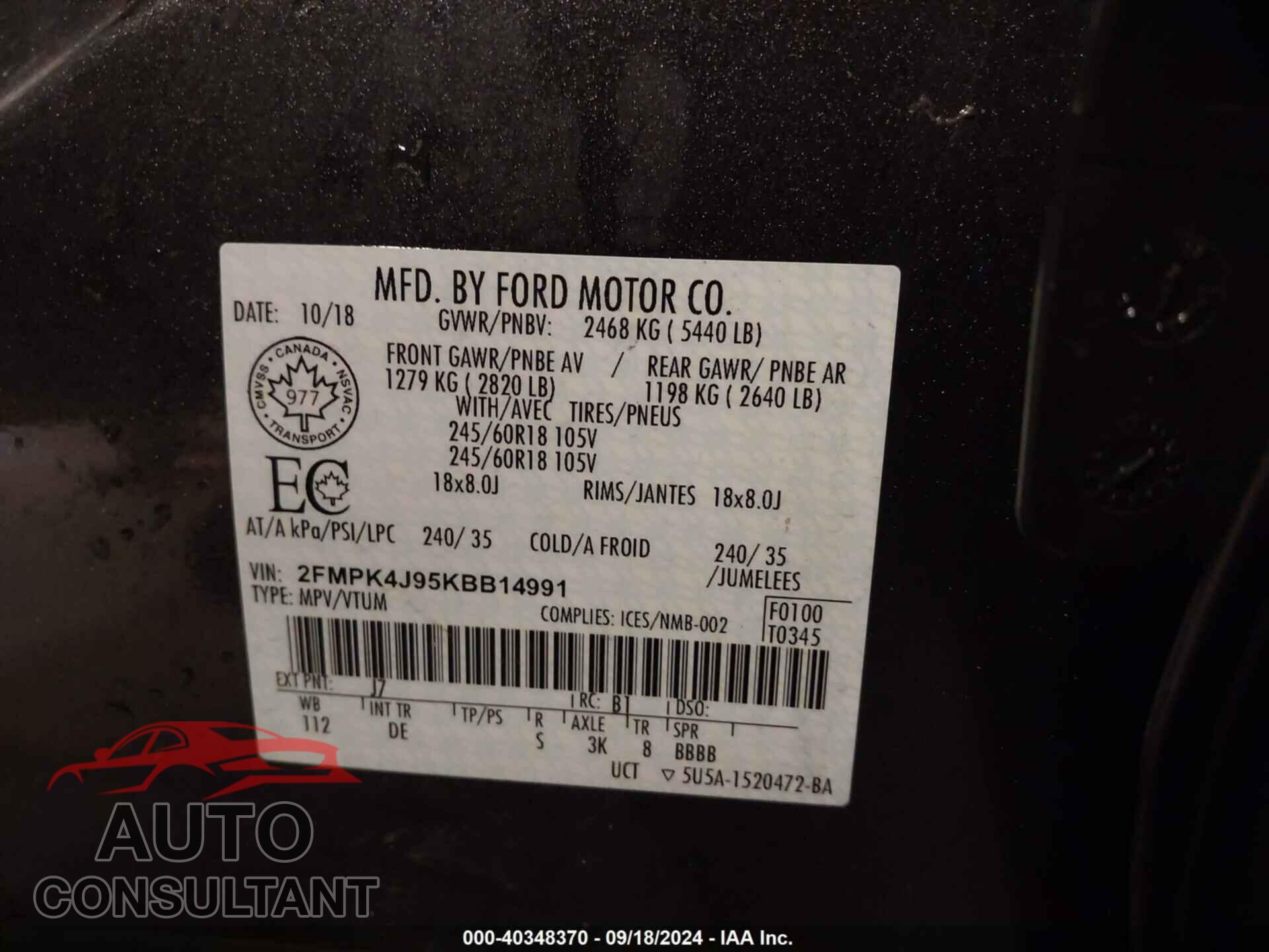FORD EDGE 2019 - 2FMPK4J95KBB14991