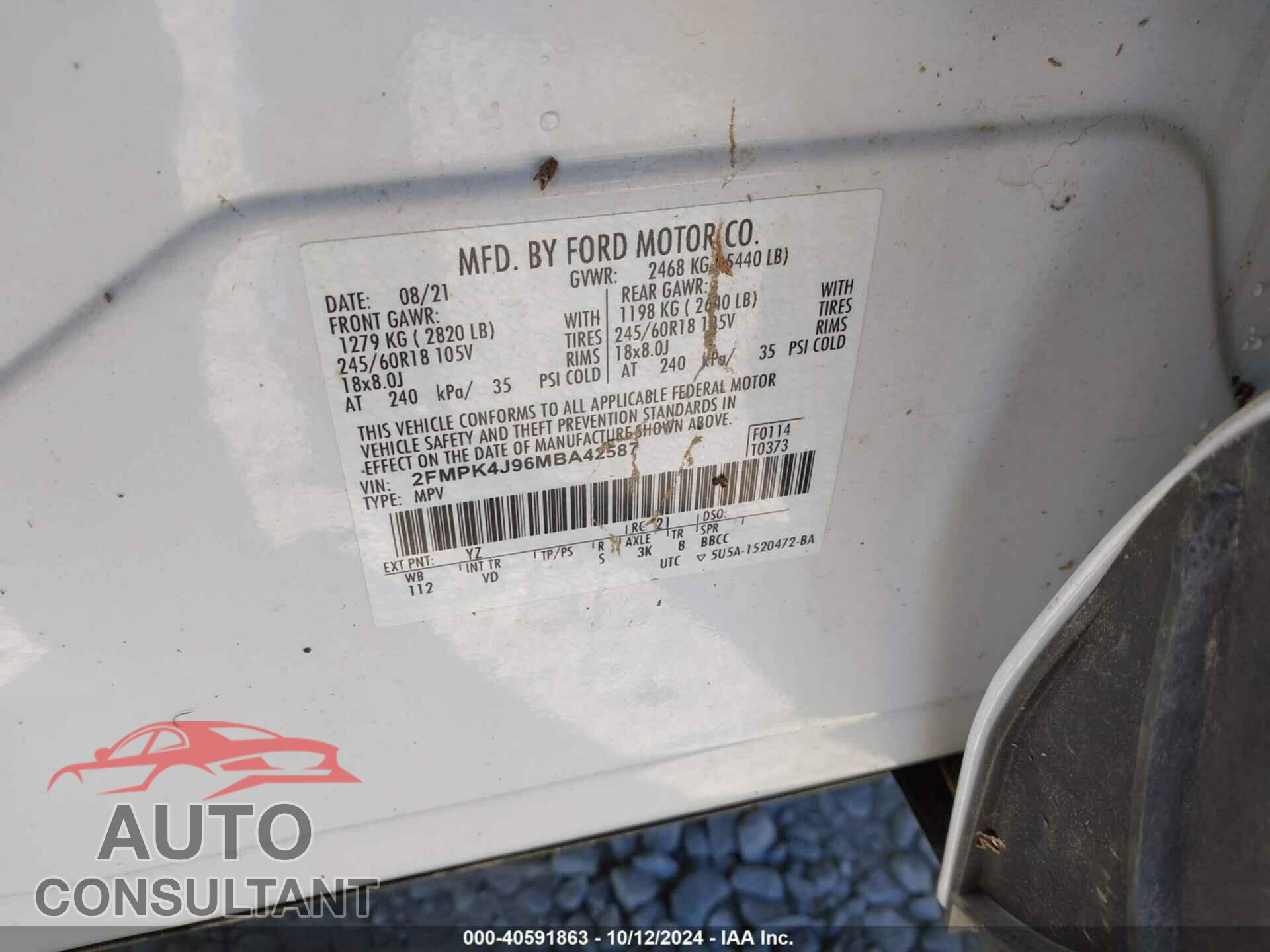 FORD EDGE 2021 - 2FMPK4J96MBA42587