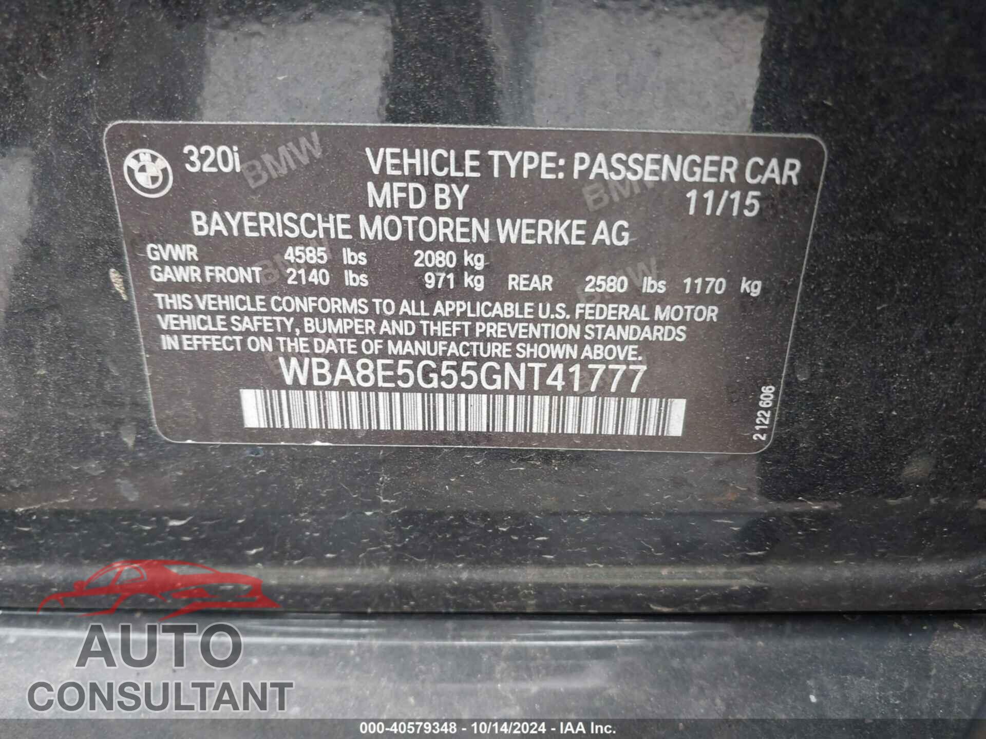 BMW 320 2016 - WBA8E5G55GNT41777
