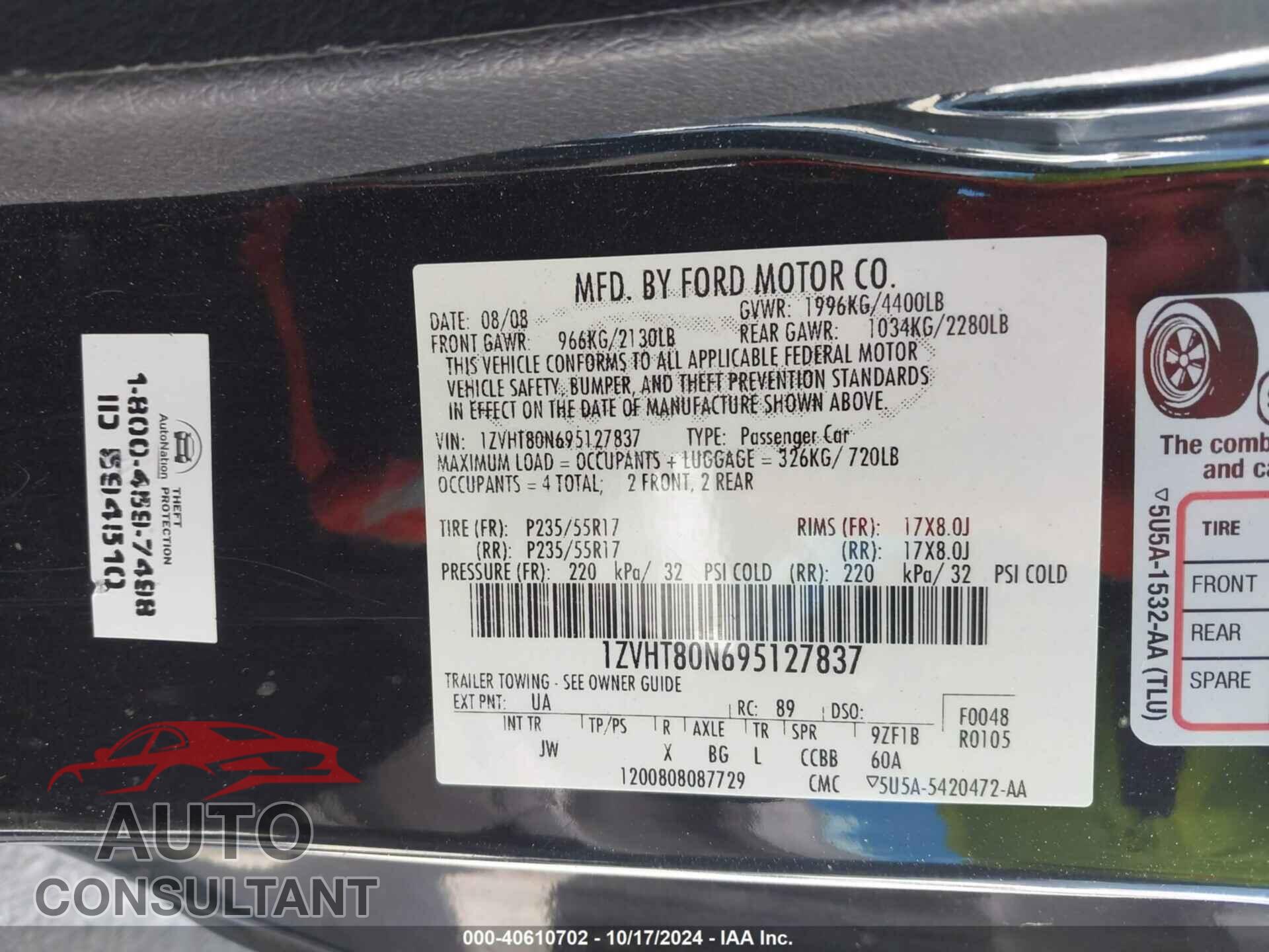 FORD MUSTANG 2009 - 1ZVHT80N695127837