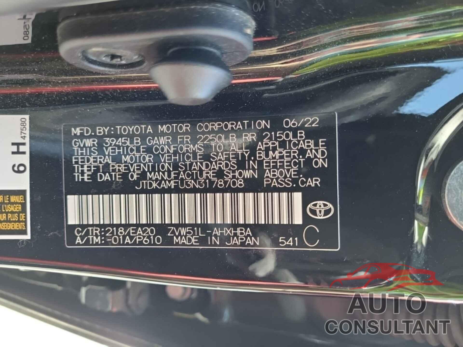 TOYOTA PRIUS 2022 - JTDKAMFU3N3178708