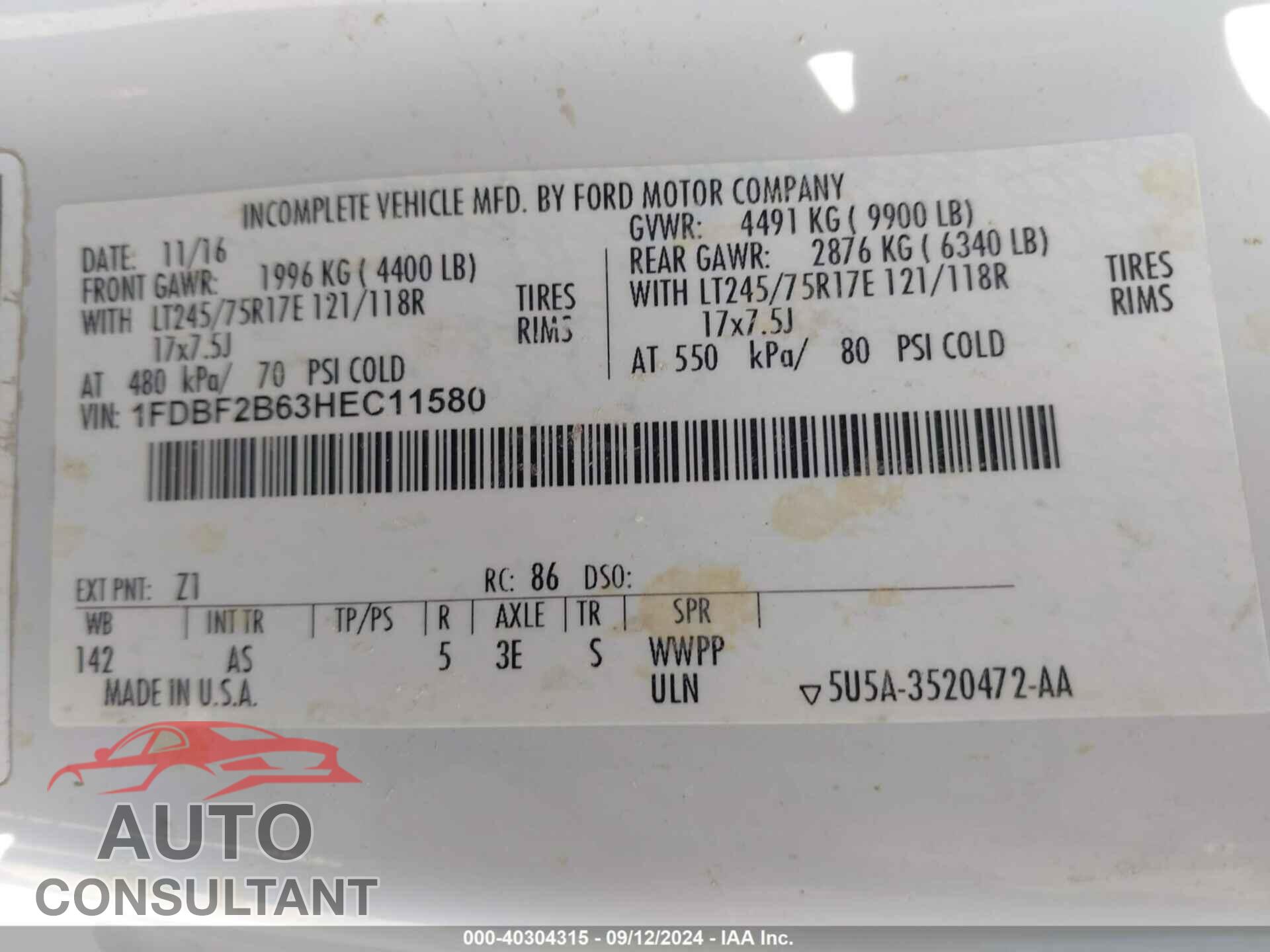 FORD F-250 2017 - 1FDBF2B63HEC11580