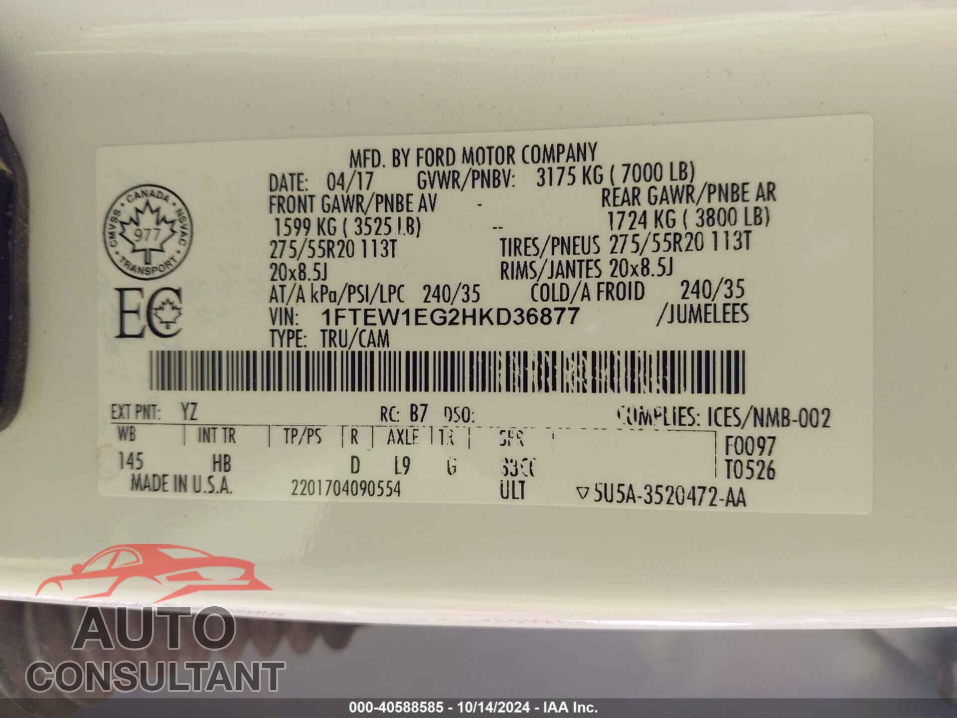 FORD F150 2017 - 1FTEW1EG2HKD36877