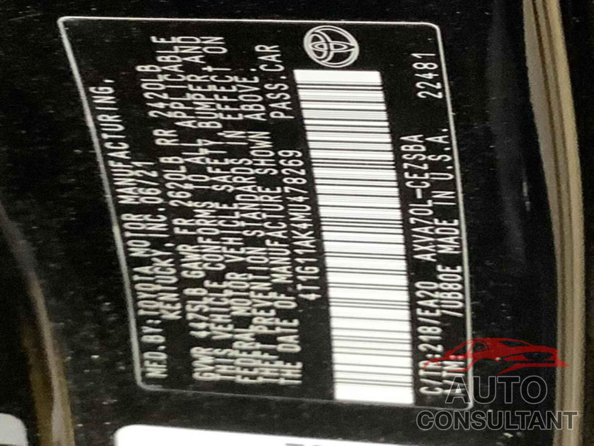 TOYOTA CAMRY 2021 - 4T1G11AK4MU478269
