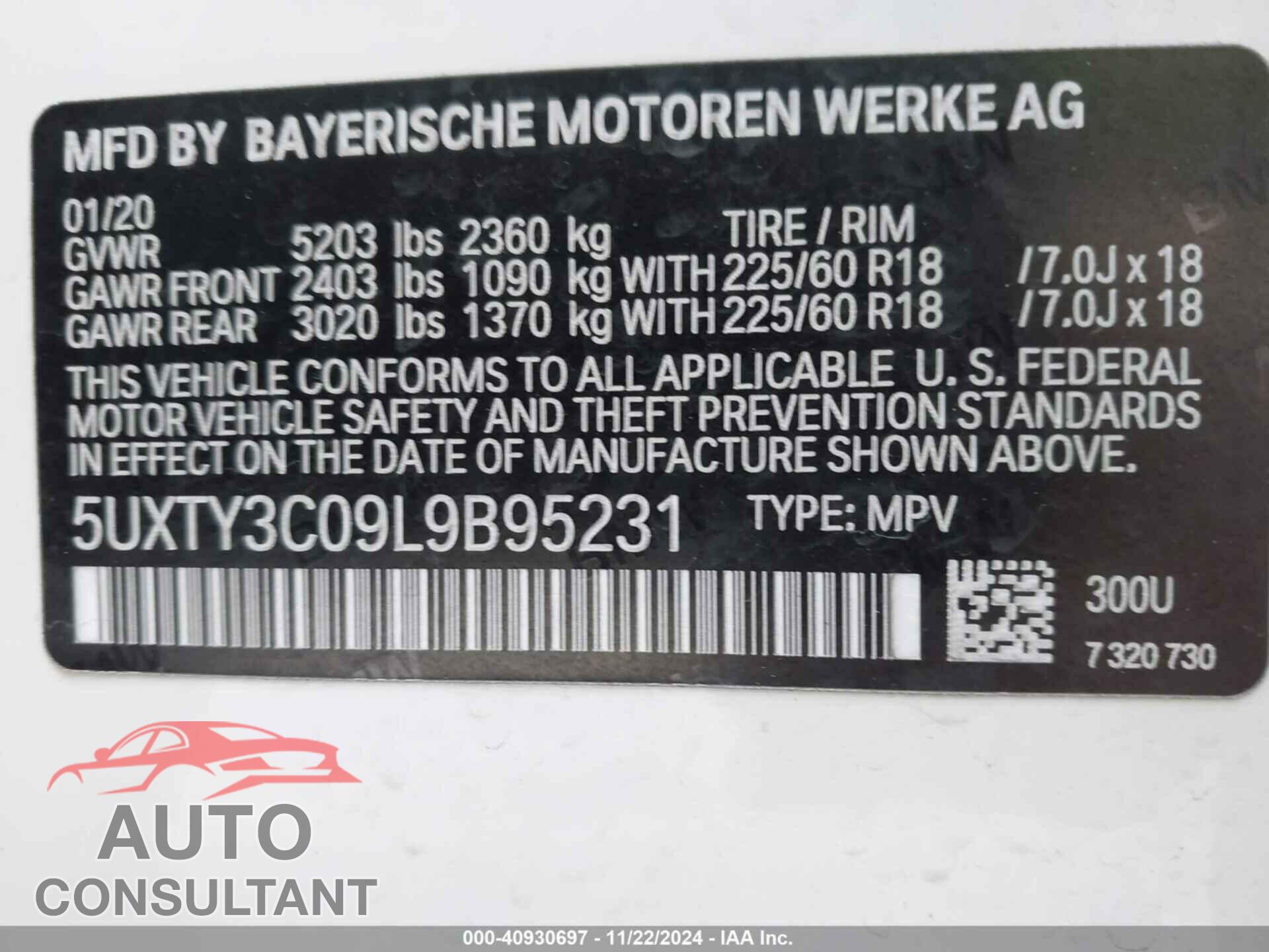 BMW X3 2020 - 5UXTY3C09L9B95231