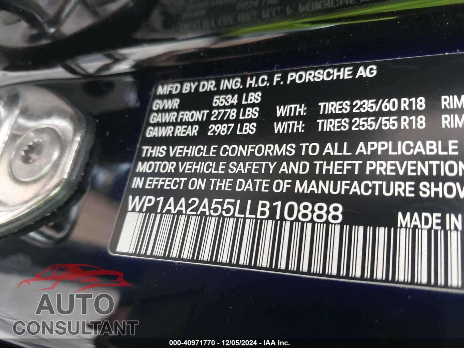 PORSCHE MACAN 2020 - WP1AA2A55LLB10888