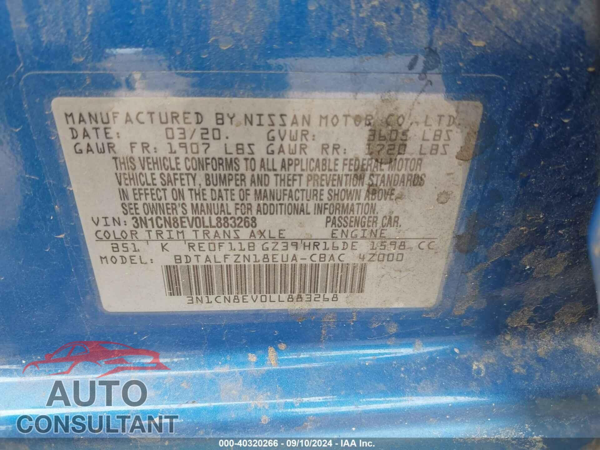 NISSAN VERSA 2020 - 3N1CN8EV0LL883268