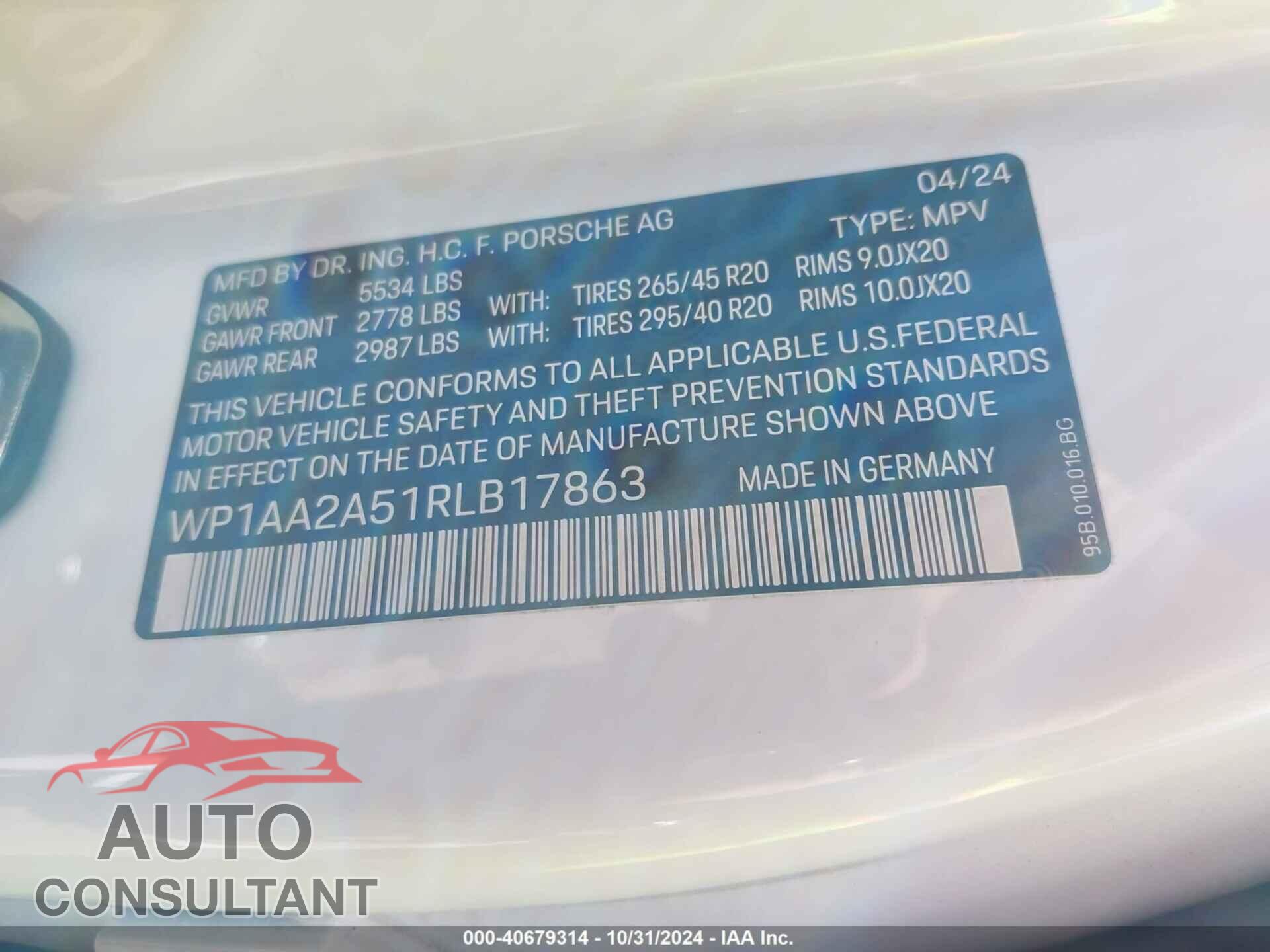 PORSCHE MACAN 2024 - WP1AA2A51RLB17863