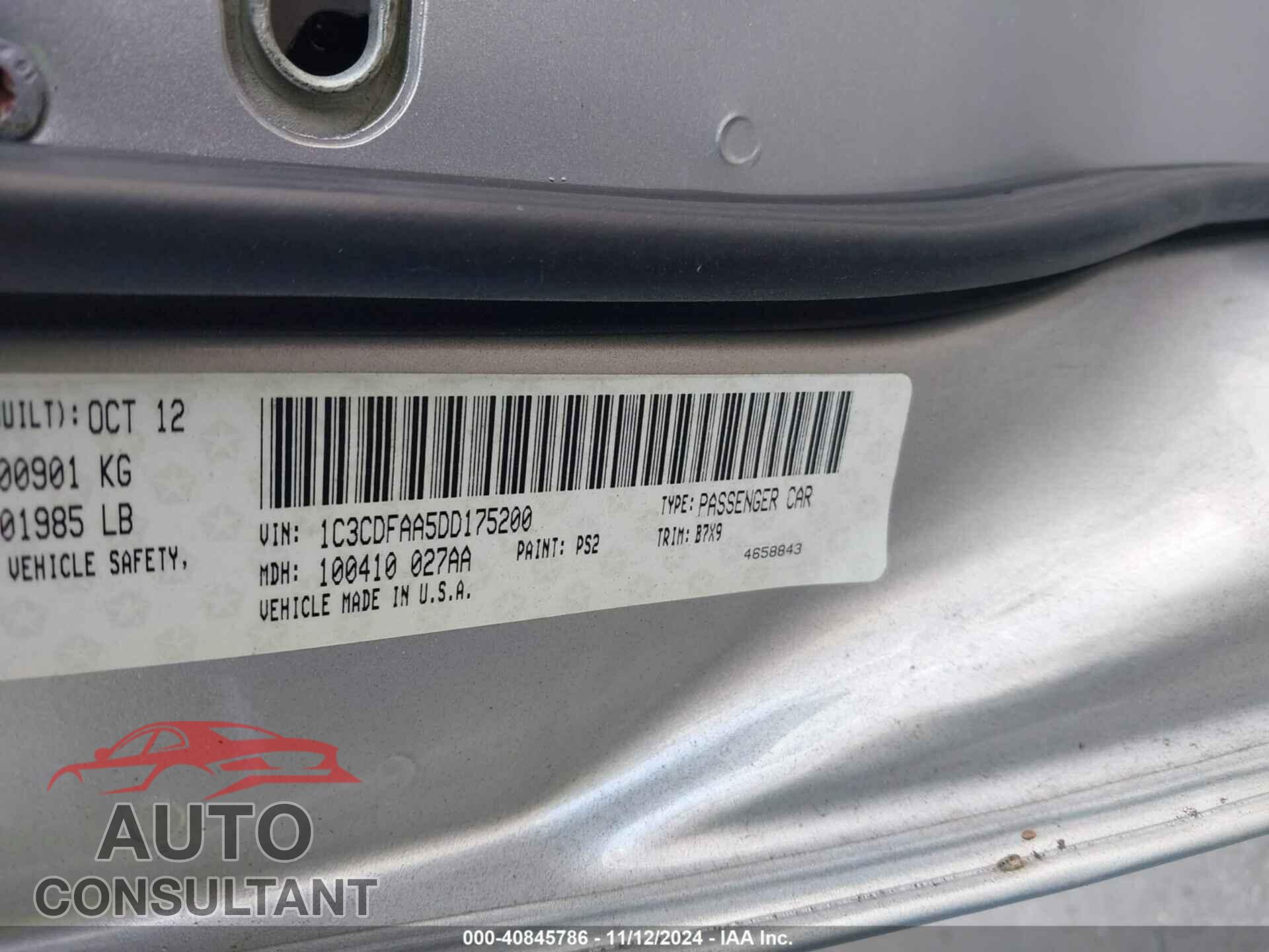 DODGE DART 2013 - 1C3CDFAA5DD175200