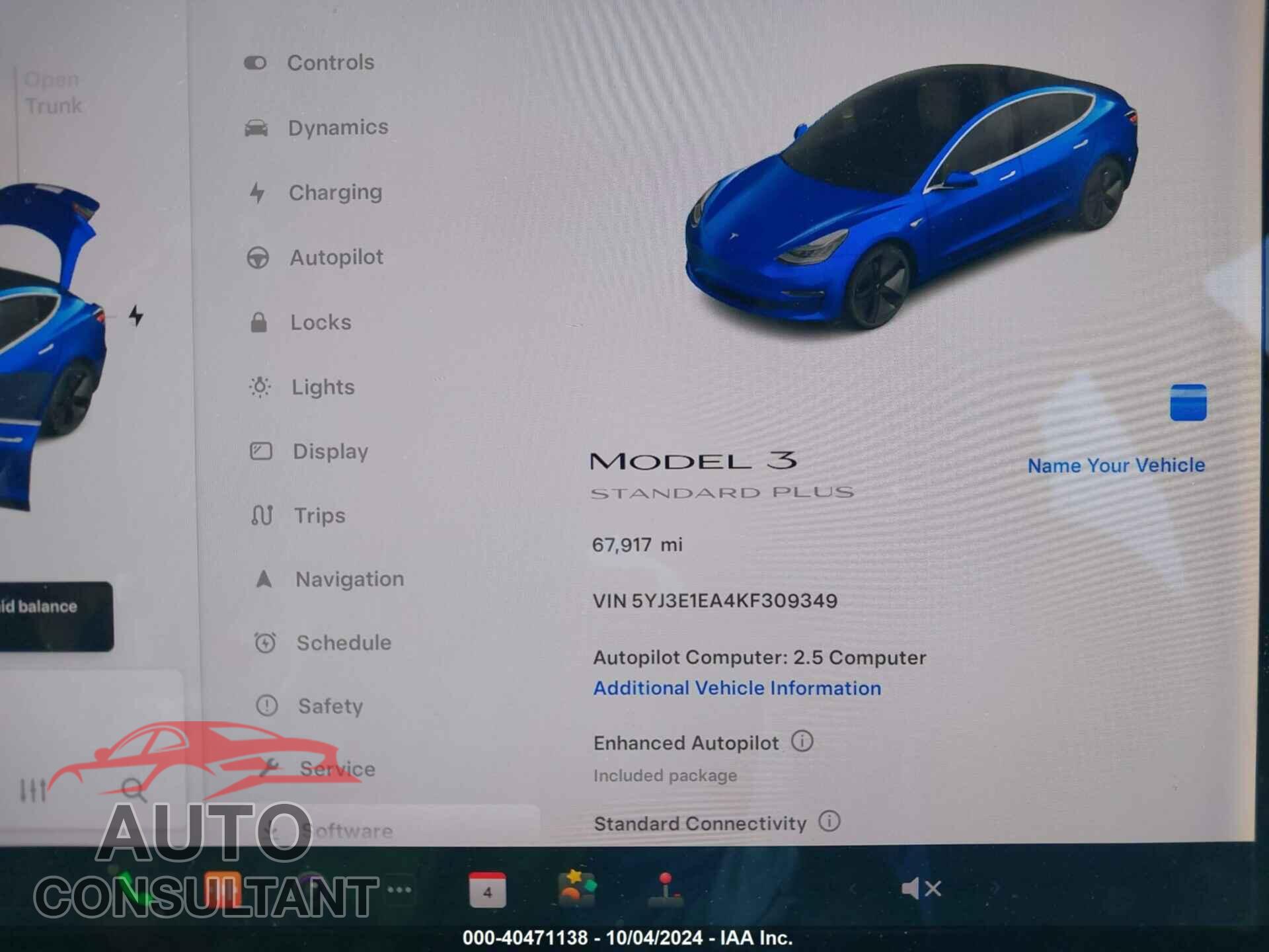 TESLA MODEL 3 2019 - 5YJ3E1EA4KF309349