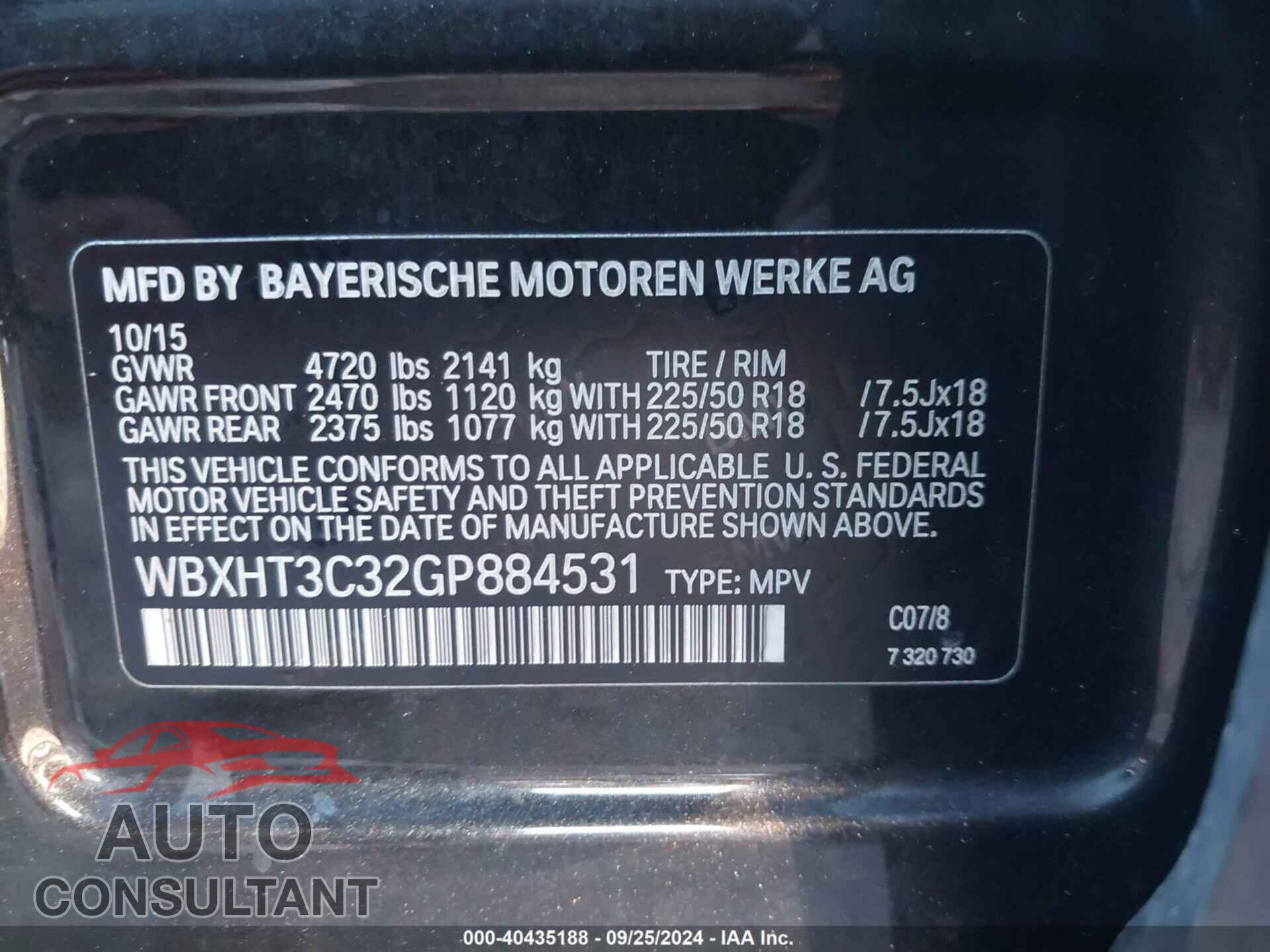 BMW X1 2016 - WBXHT3C32GP884531