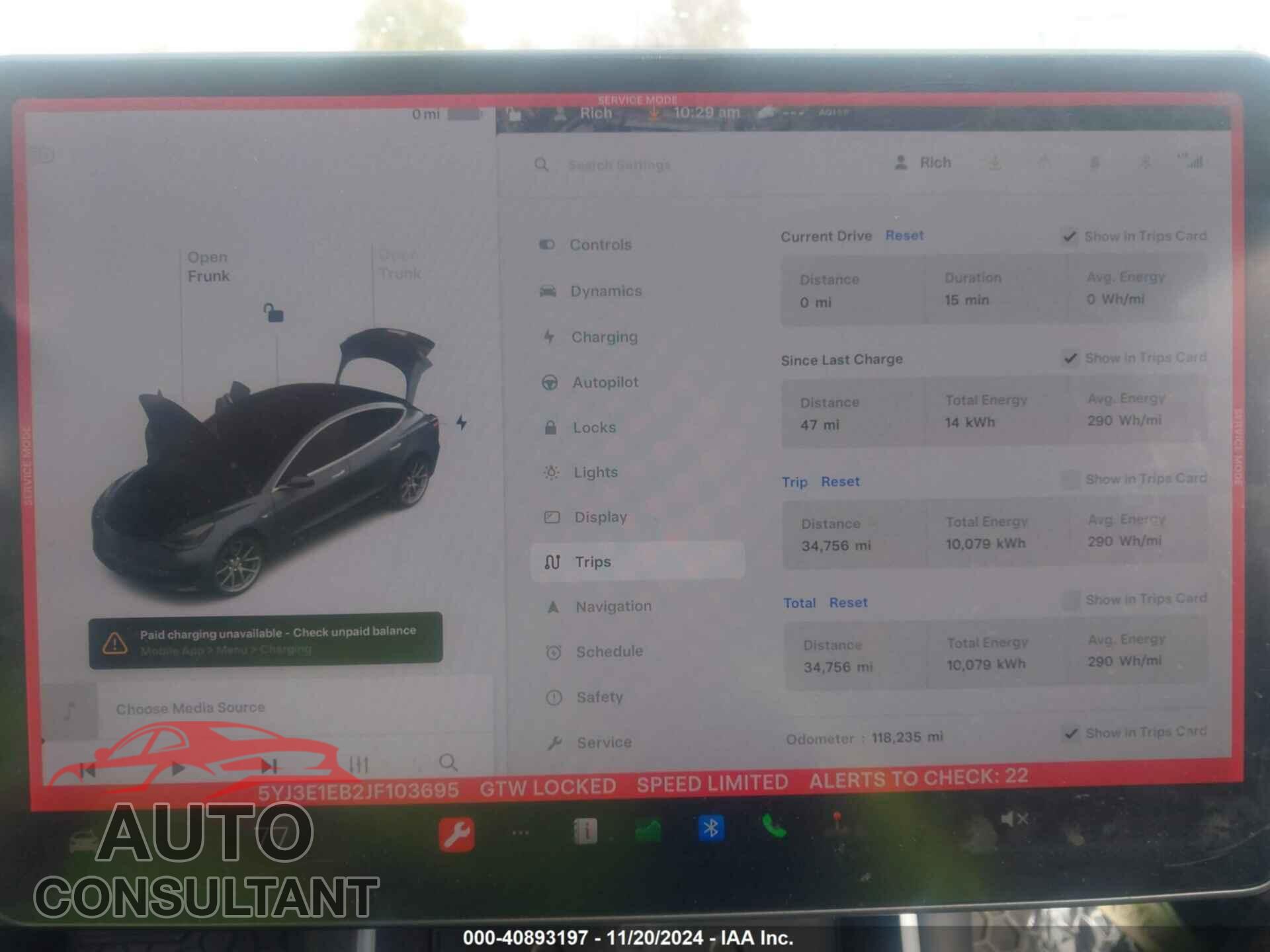 TESLA MODEL 3 2018 - 5YJ3E1EB2JF103695