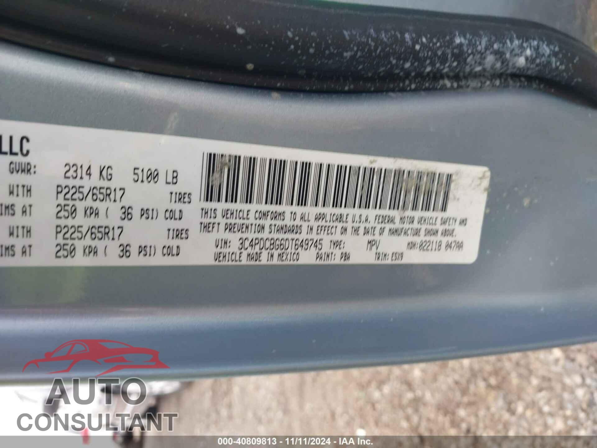 DODGE JOURNEY 2013 - 3C4PDCBG6DT649745