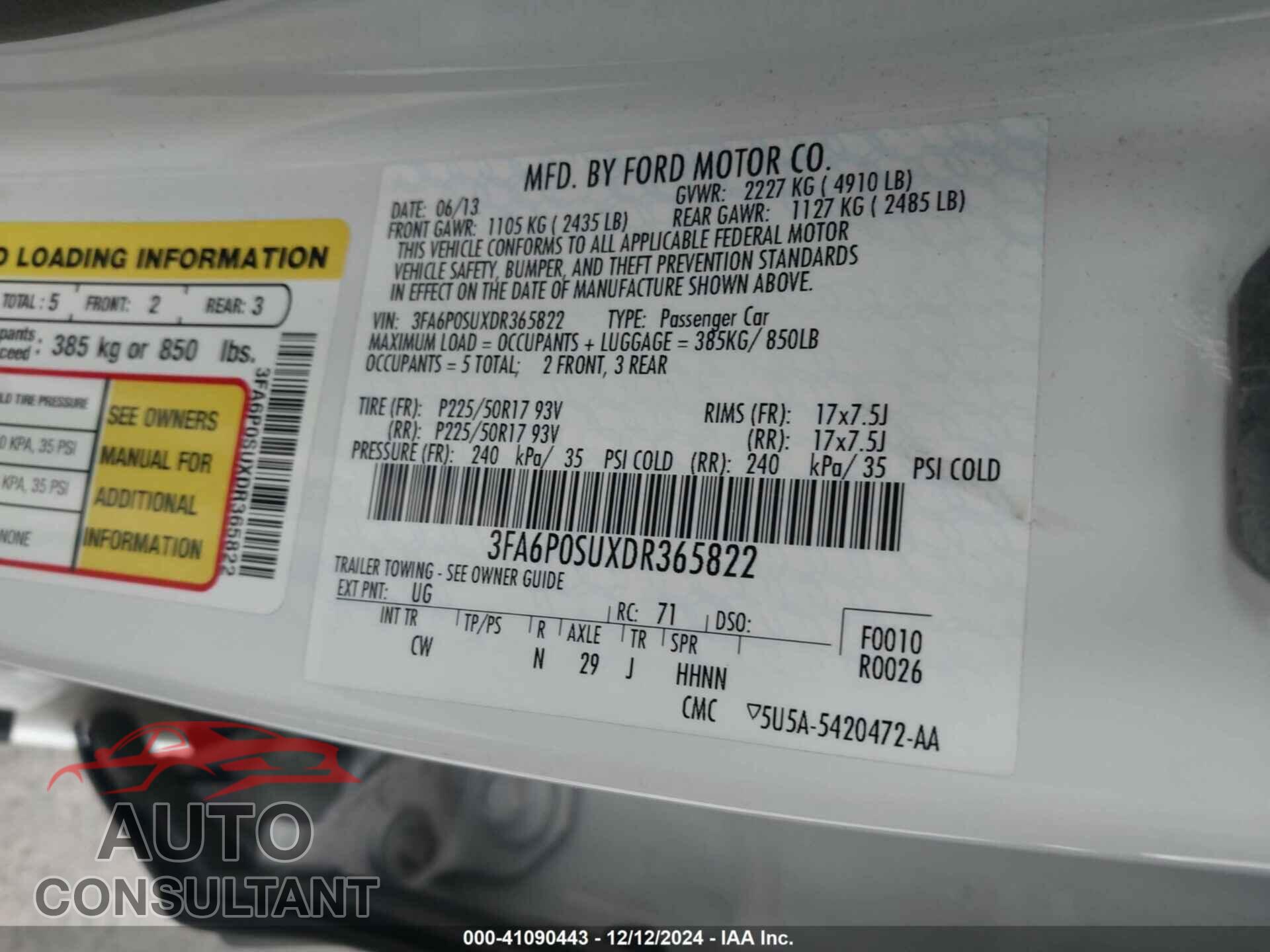 FORD FUSION ENERGI 2013 - 3FA6P0SUXDR365822