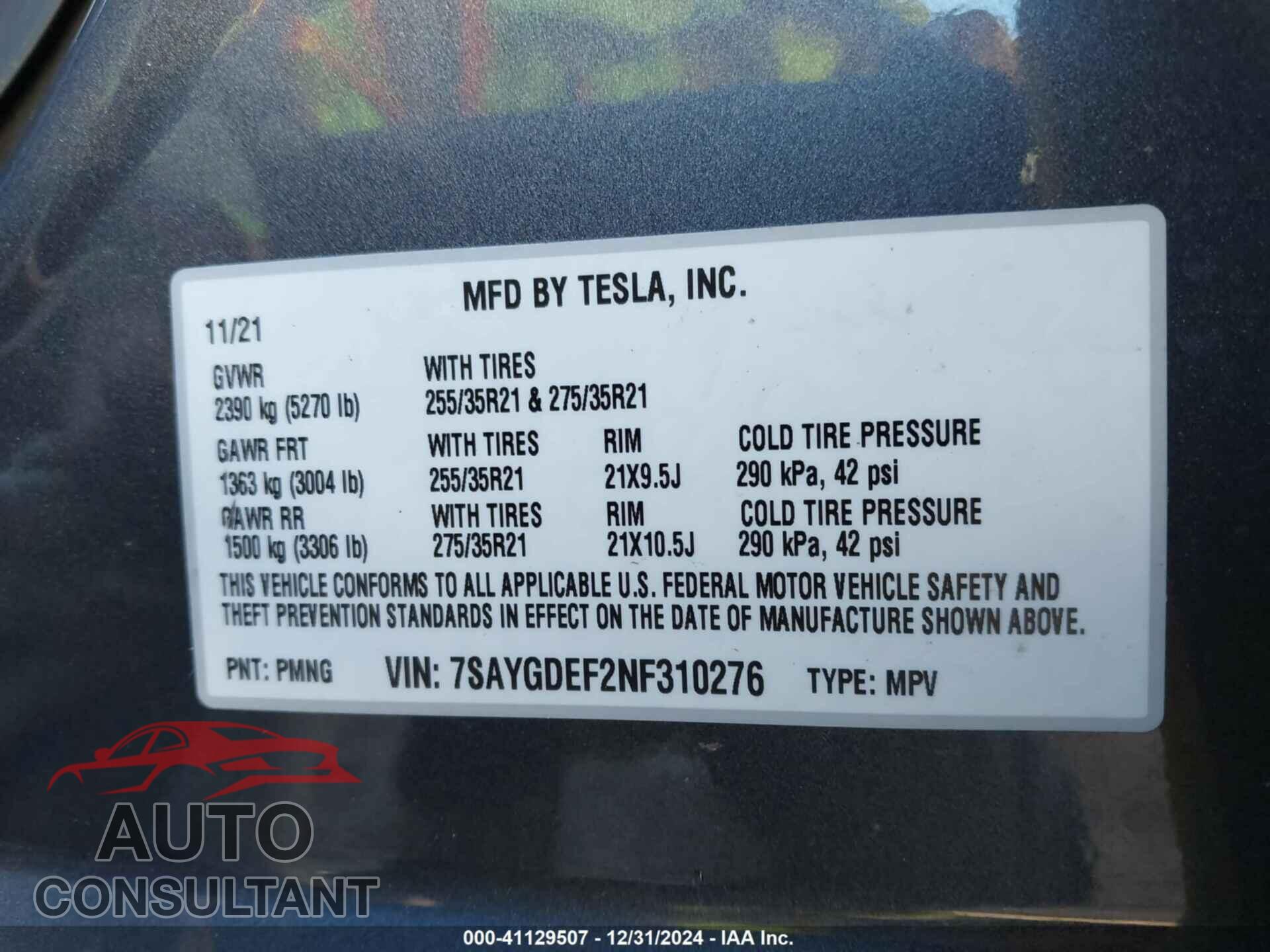 TESLA MODEL Y 2022 - 7SAYGDEF2NF310276
