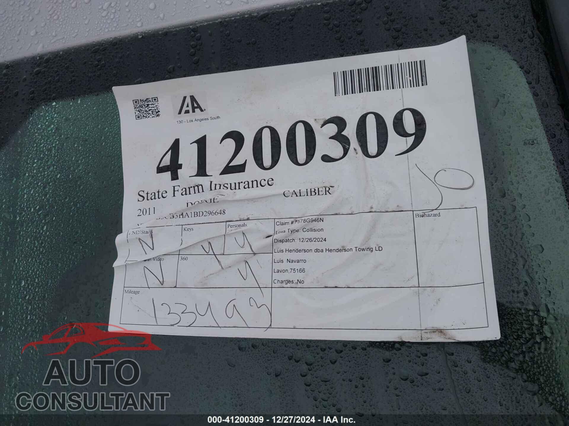 DODGE CALIBER 2011 - 1B3CB3HA1BD296648