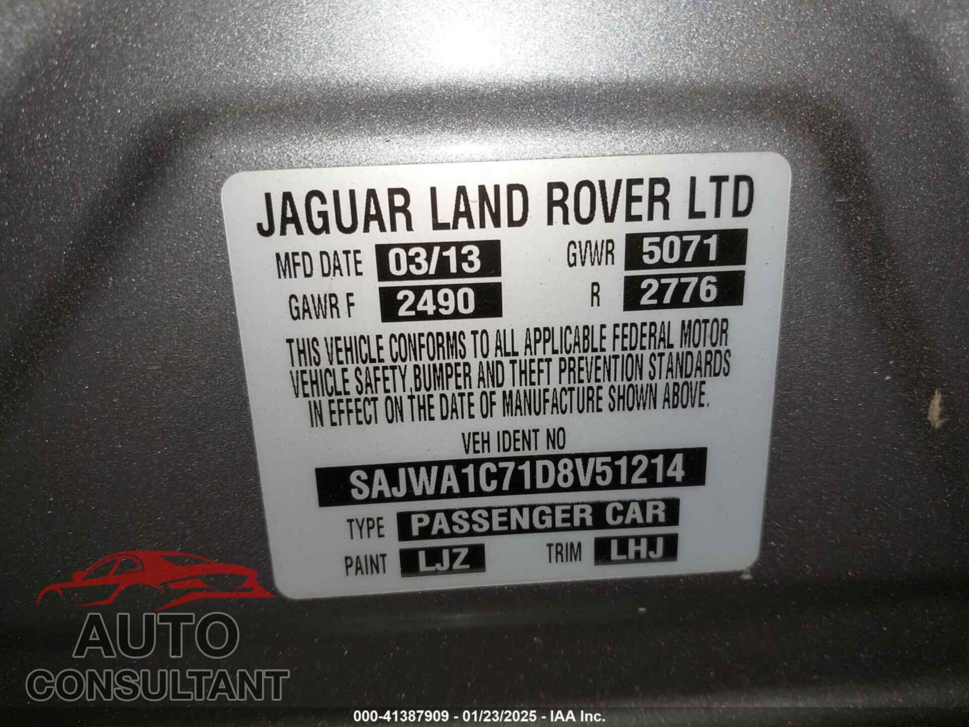 JAGUAR XJ 2013 - SAJWA1C71D8V51214
