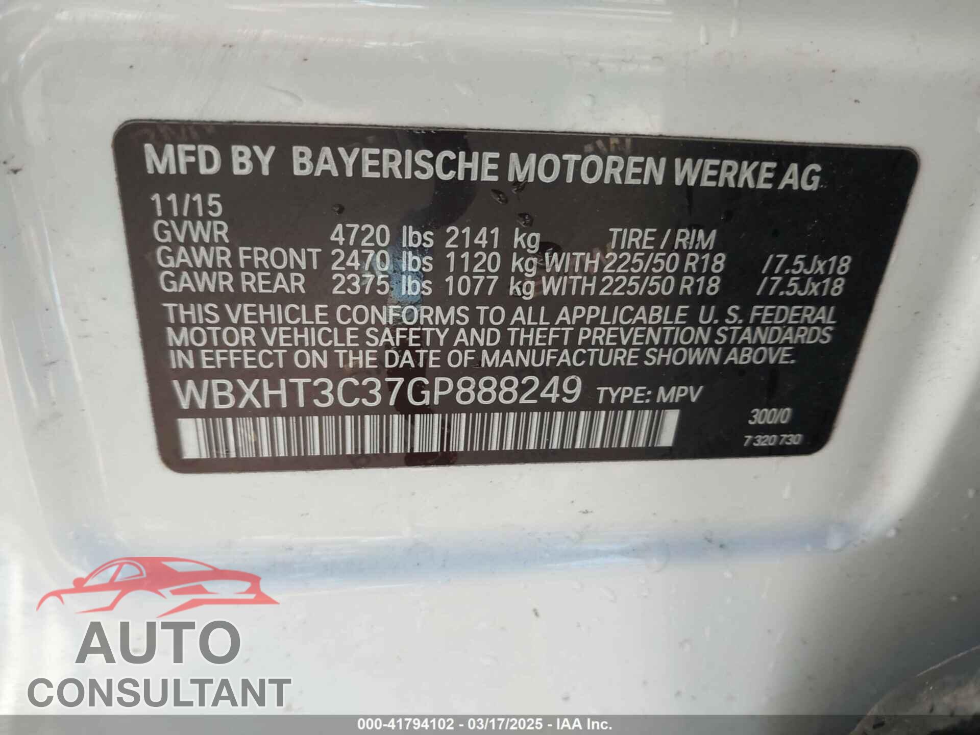 BMW X1 2016 - WBXHT3C37GP888249