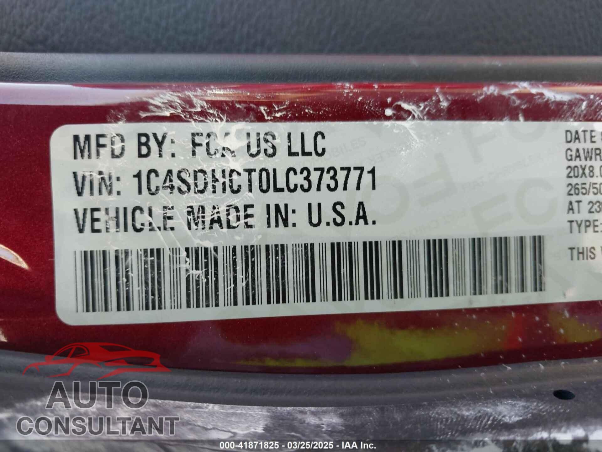DODGE DURANGO 2020 - 1C4SDHCT0LC373771