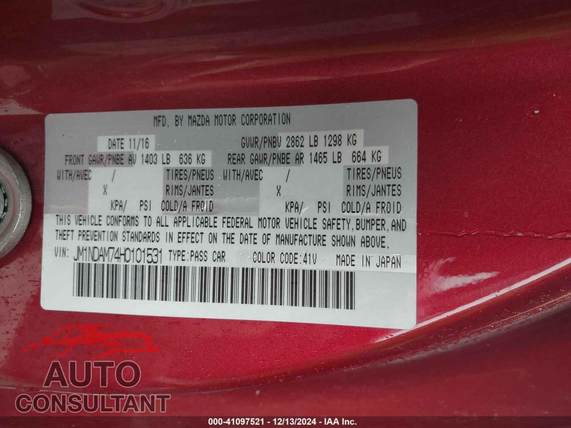 MAZDA MX-5 MIATA RF 2017 - JM1NDAM74H0101531