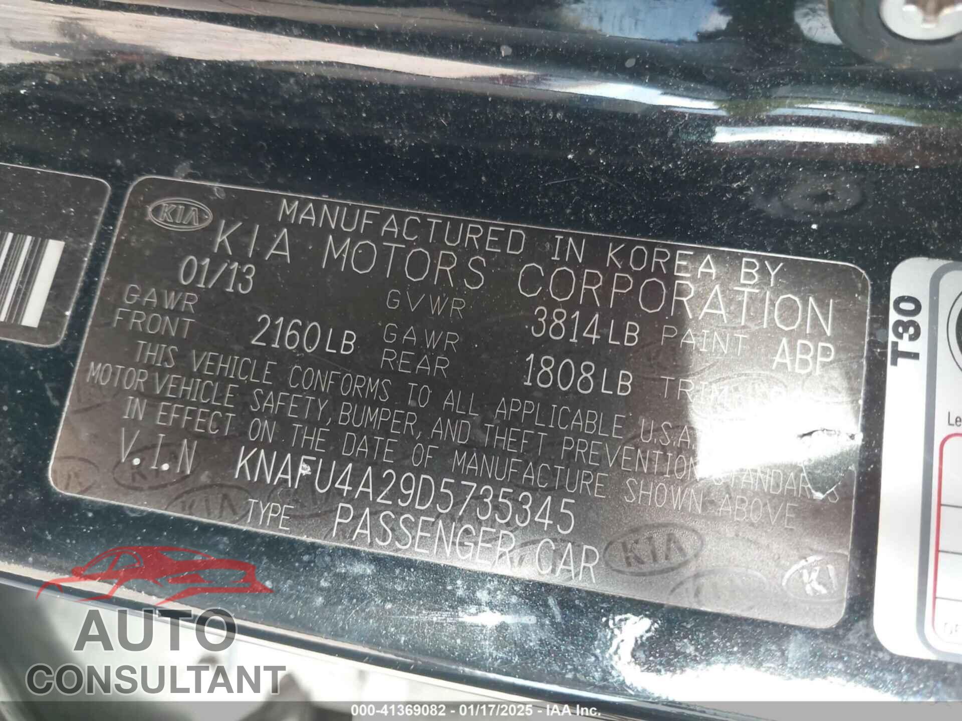 KIA FORTE 2013 - KNAFU4A29D5735345