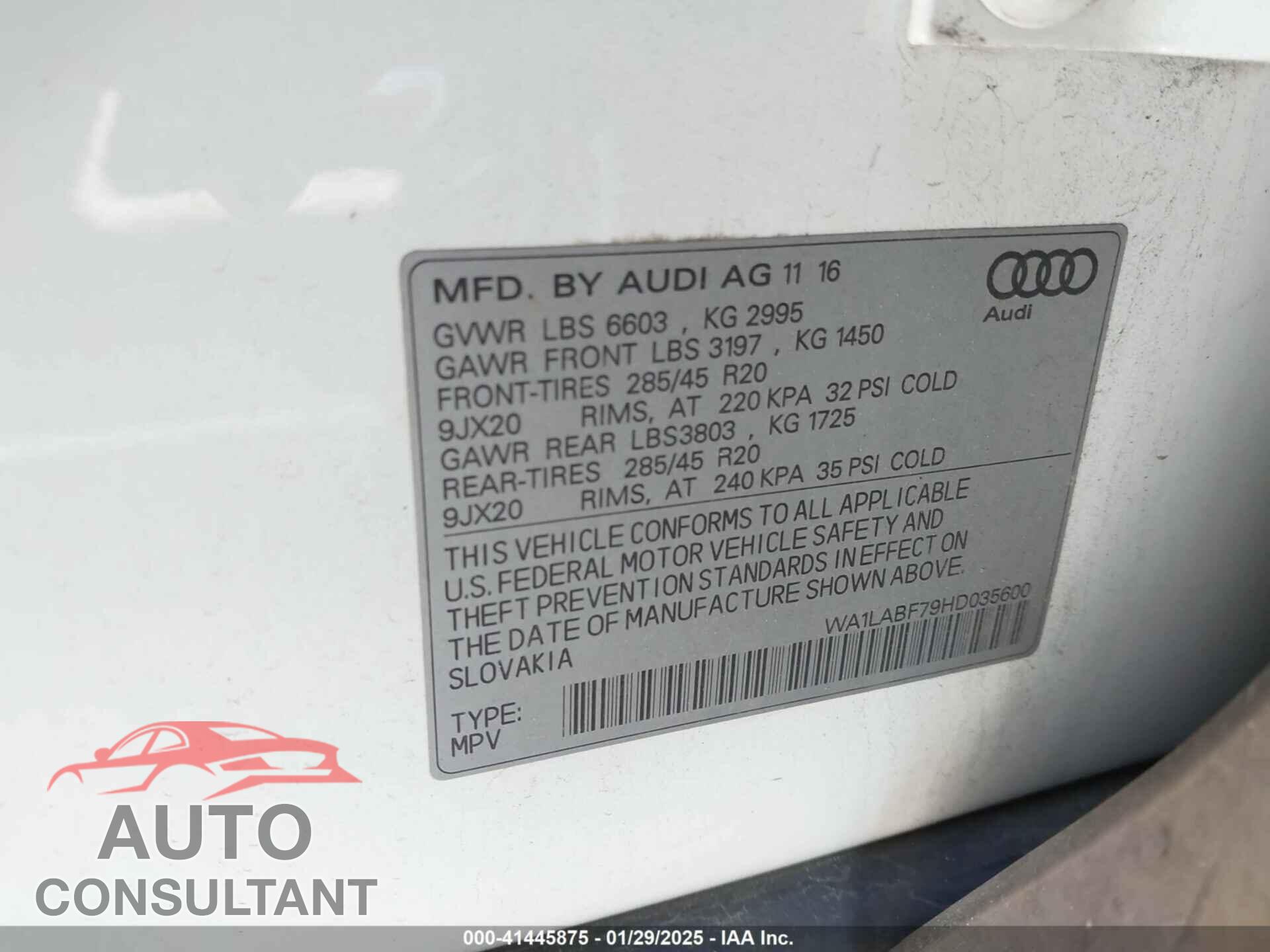 AUDI Q7 2017 - WA1LABF79HD035600