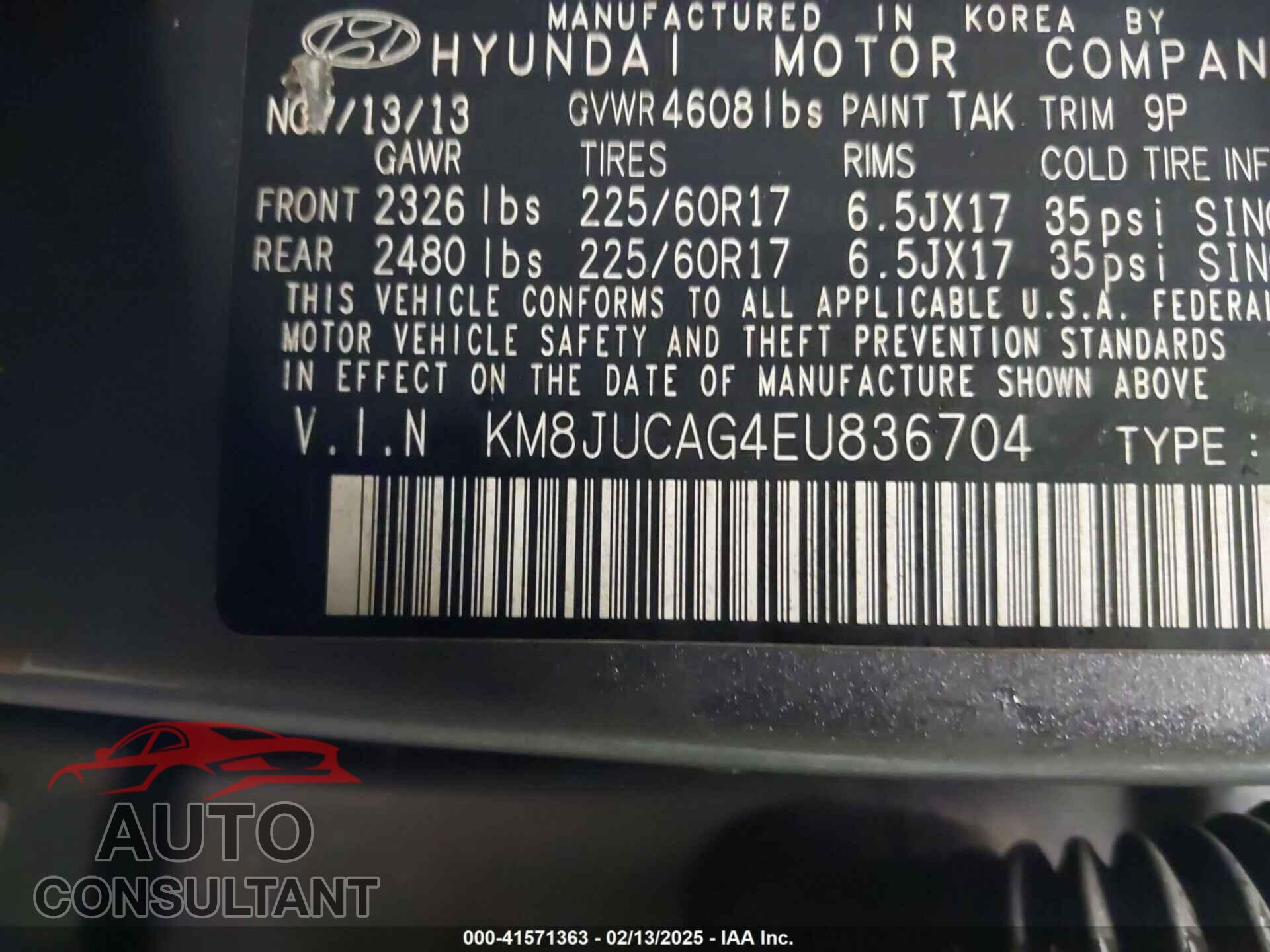 HYUNDAI TUCSON 2014 - KM8JUCAG4EU836704