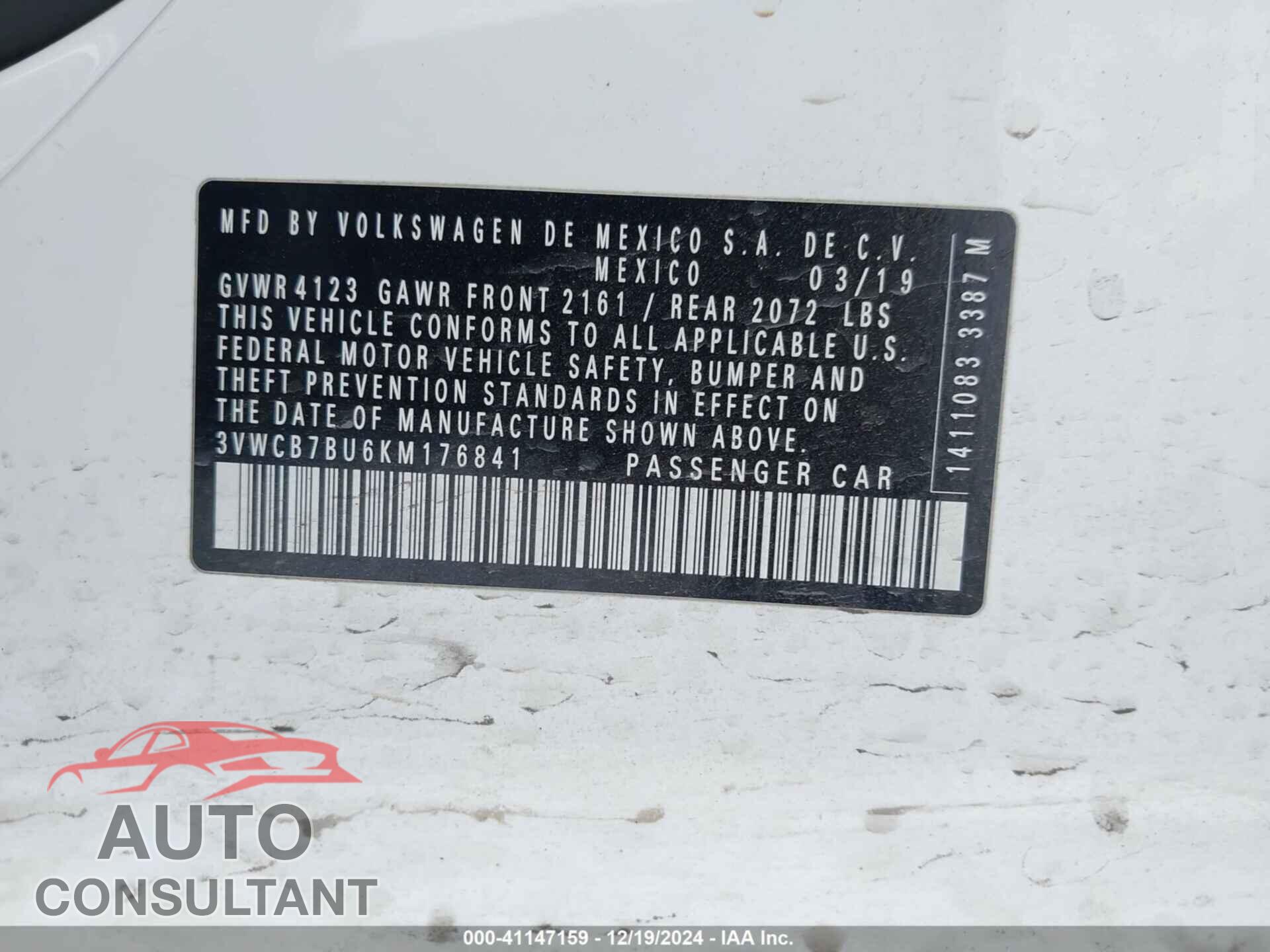 VOLKSWAGEN JETTA 2019 - 3VWCB7BU6KM176841